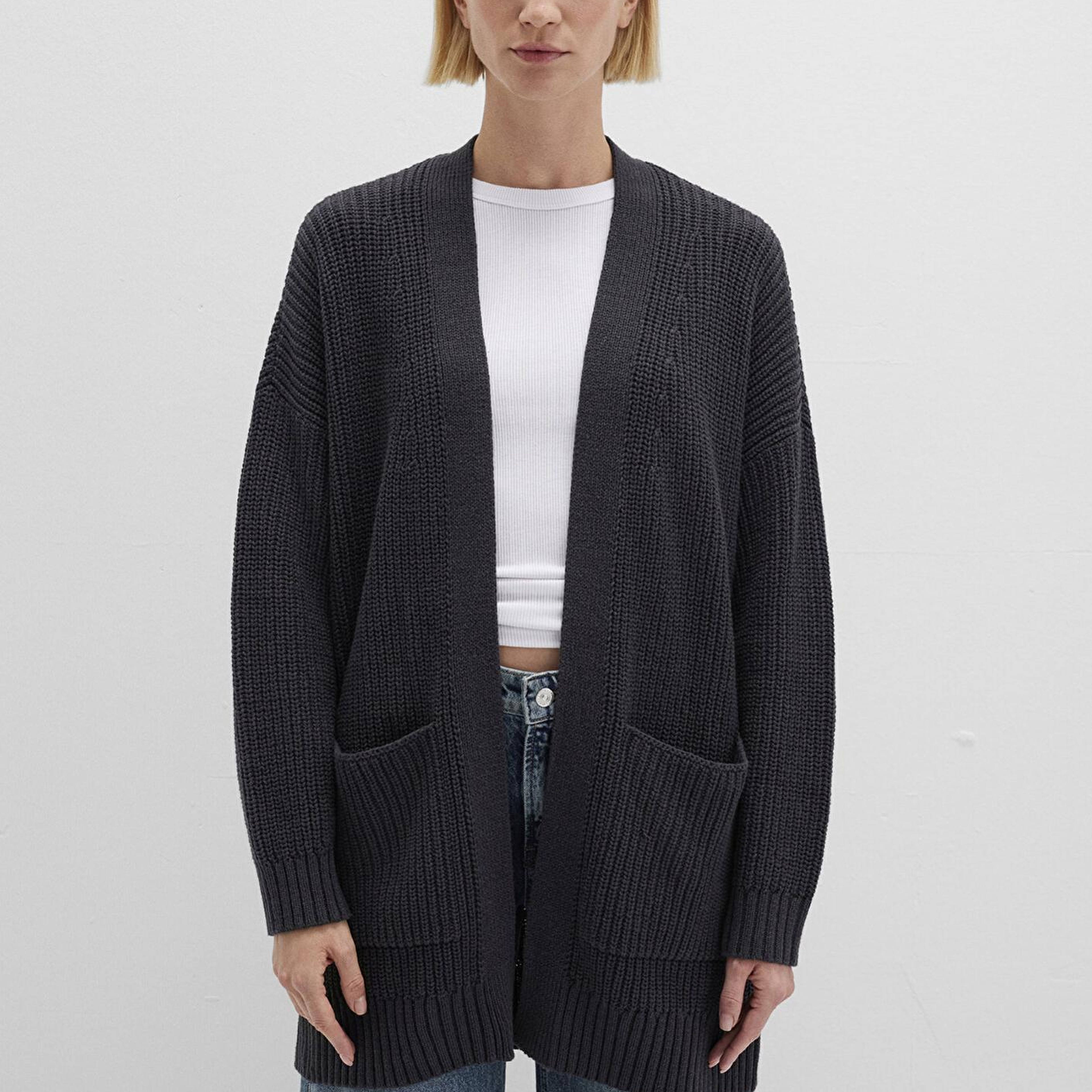 Mavi Uzun Antrasit Hırka Oversize / Geniş Kesim 1710118-80023