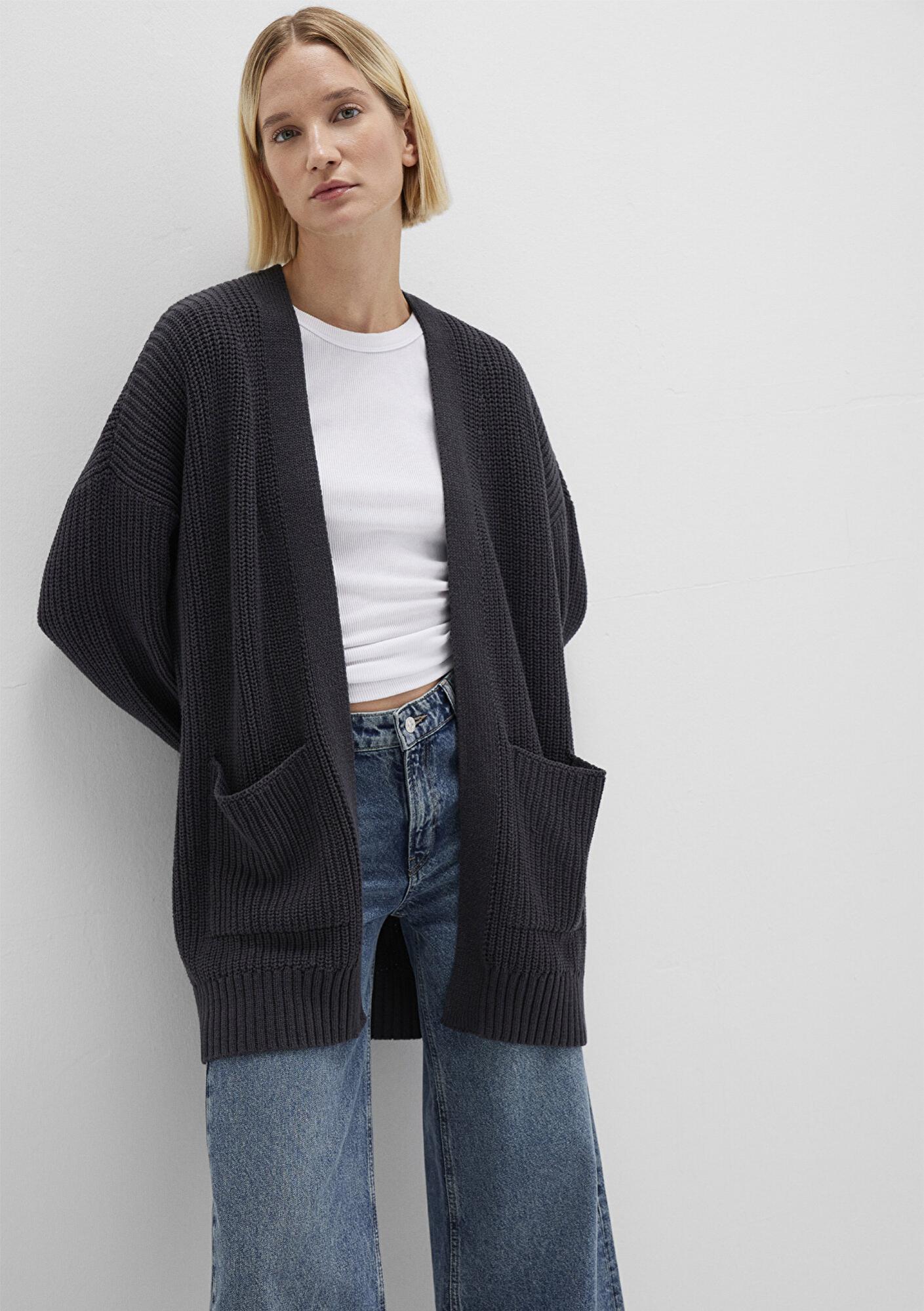 Mavi Uzun Antrasit Hırka Oversize / Geniş Kesim 1710118-80023