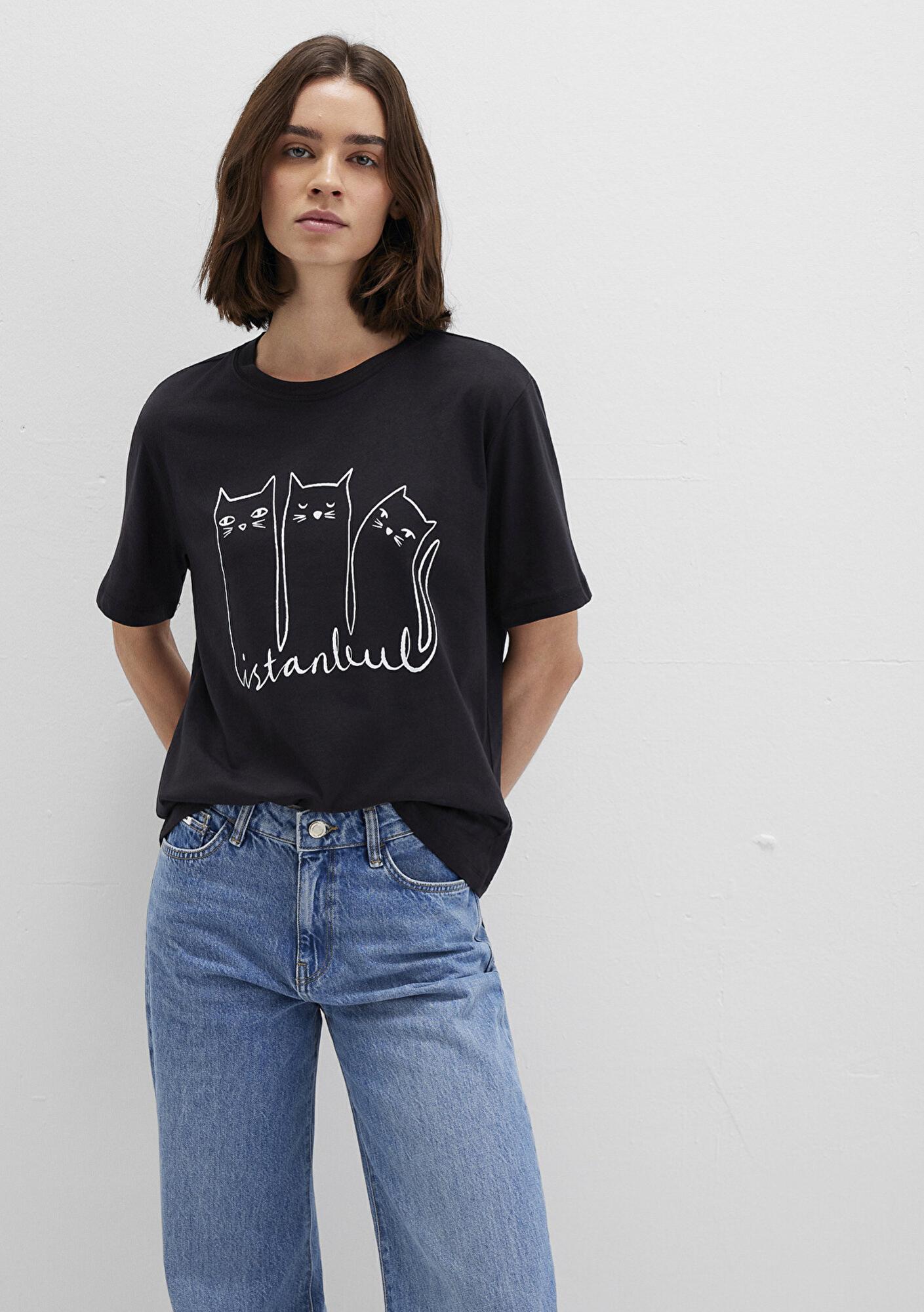 Mavi Kedi Baskılı Antrasit İstanbul Tişört Regular Fit / Normal Kesim 1610674-70087