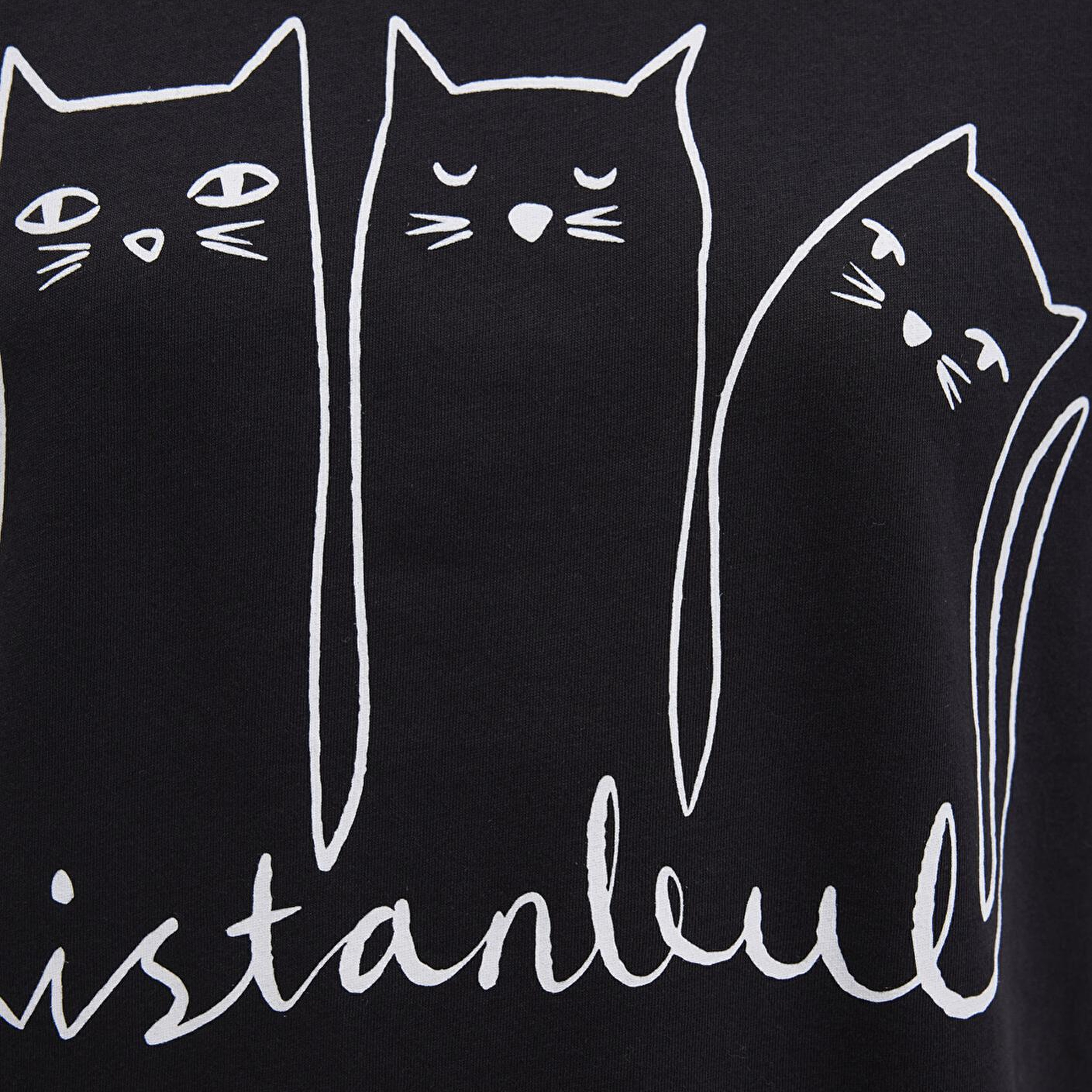 Mavi Kedi Baskılı Antrasit İstanbul Tişört Regular Fit / Normal Kesim 1610674-70087