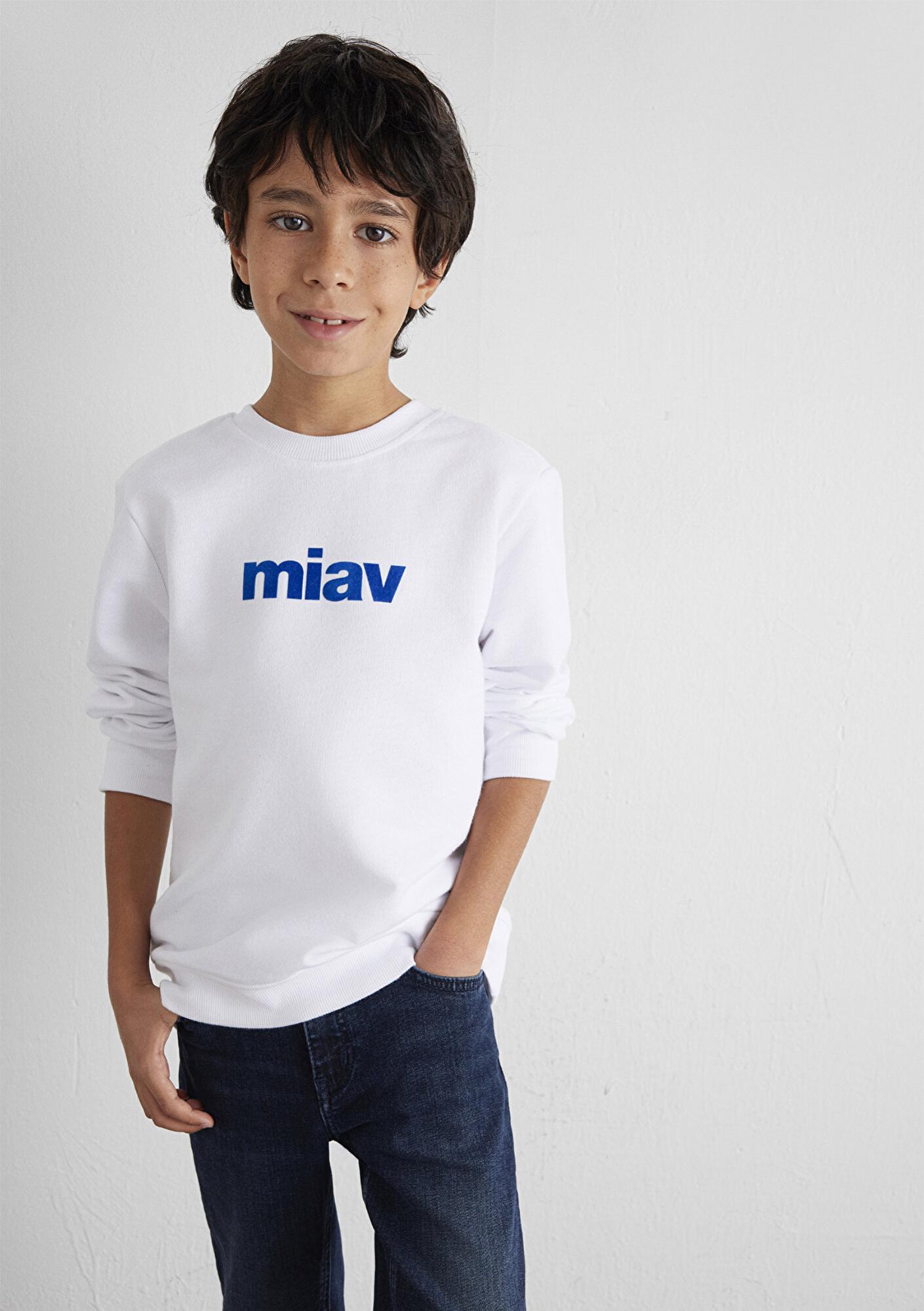 Mavi Miav Baskılı Beyaz Çocuk Sweatshirt 6610031-620