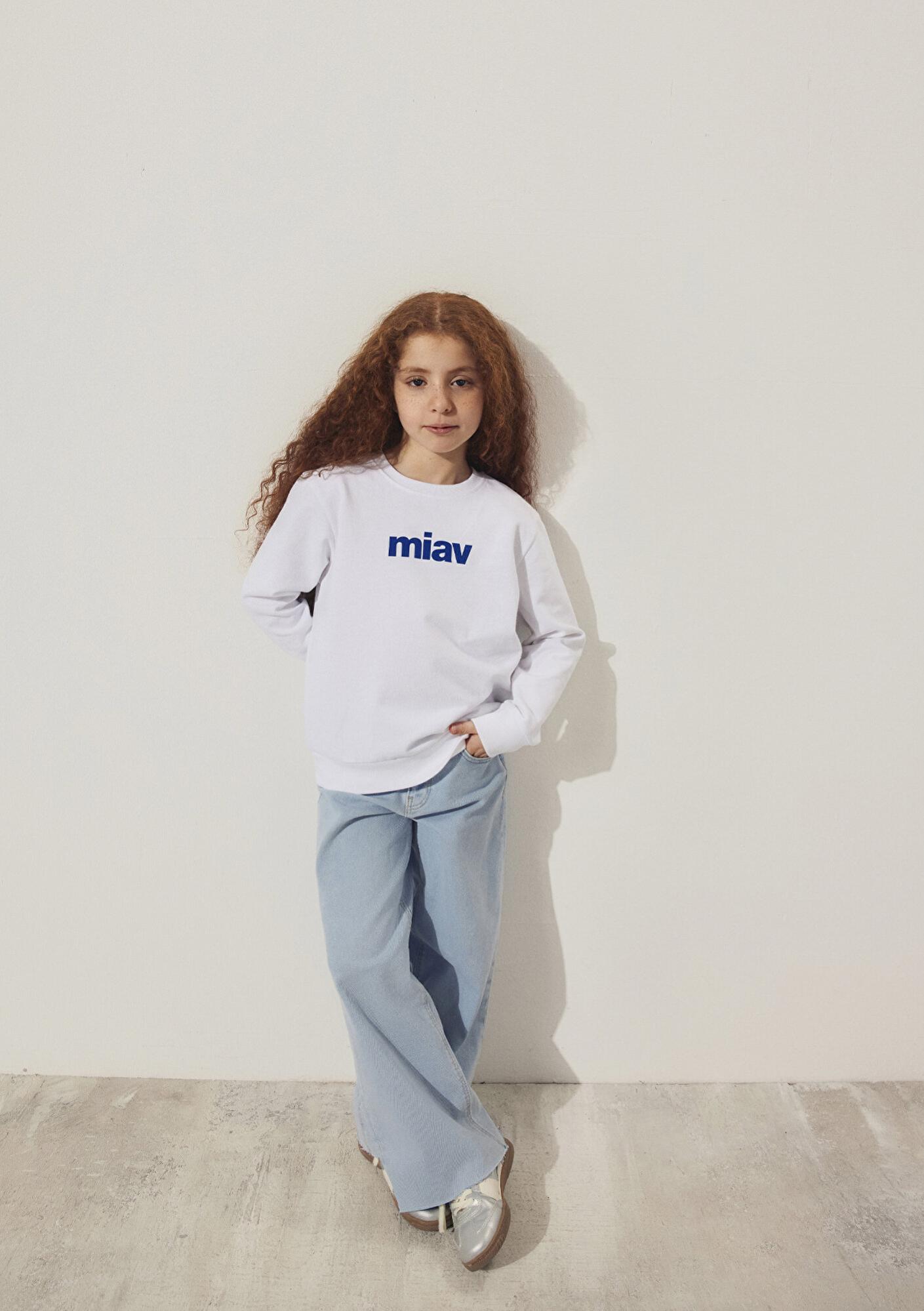 Mavi Miav Baskılı Beyaz Çocuk Sweatshirt 6610031-620