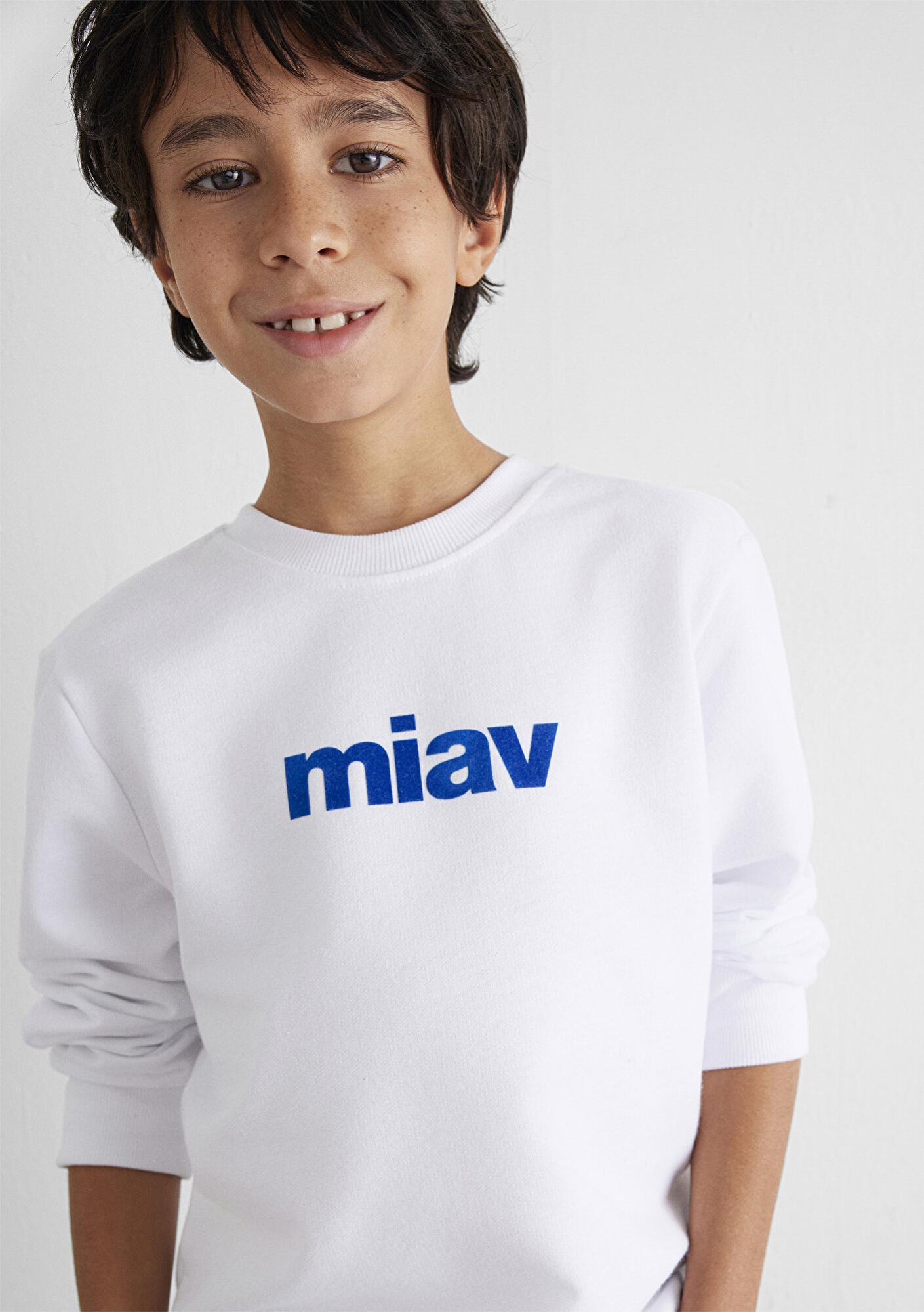 Mavi Miav Baskılı Beyaz Çocuk Sweatshirt 6610031-620