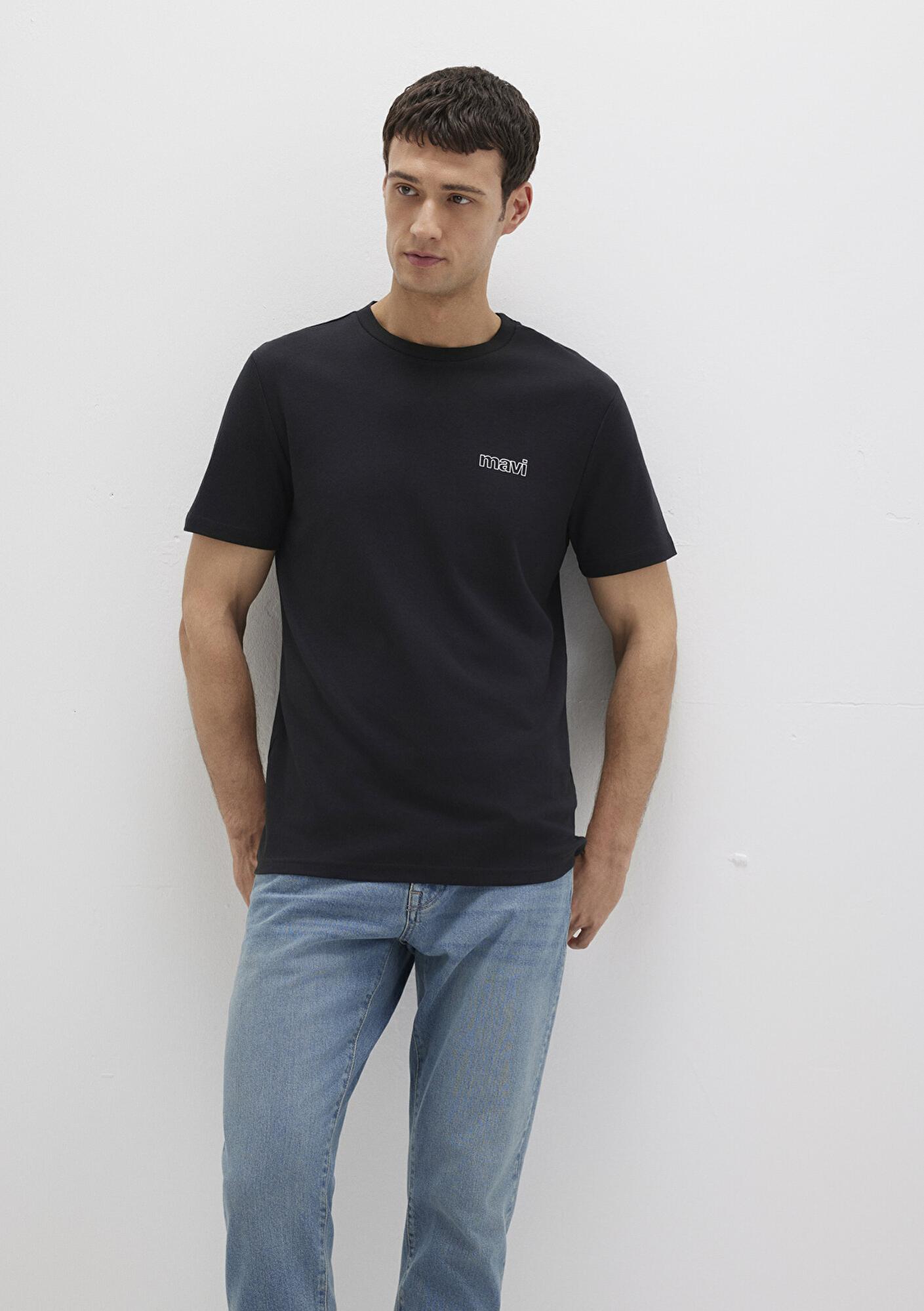 Mavi Mavi Logo Baskılı Siyah İnterlok Tişört Slim Fit / Dar Kesim 0610360-900