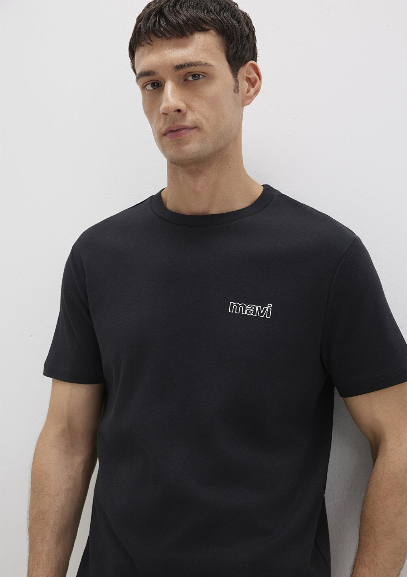 Mavi Mavi Logo Baskılı Siyah İnterlok Tişört Slim Fit / Dar Kesim 0610360-900