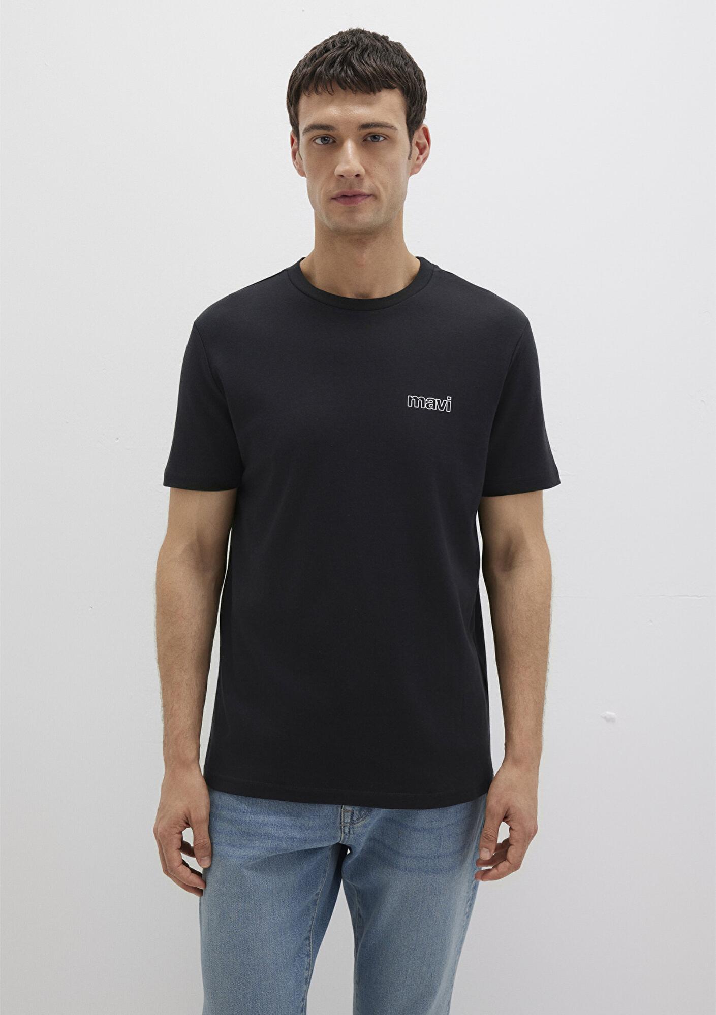 Mavi Mavi Logo Baskılı Siyah İnterlok Tişört Slim Fit / Dar Kesim 0610360-900