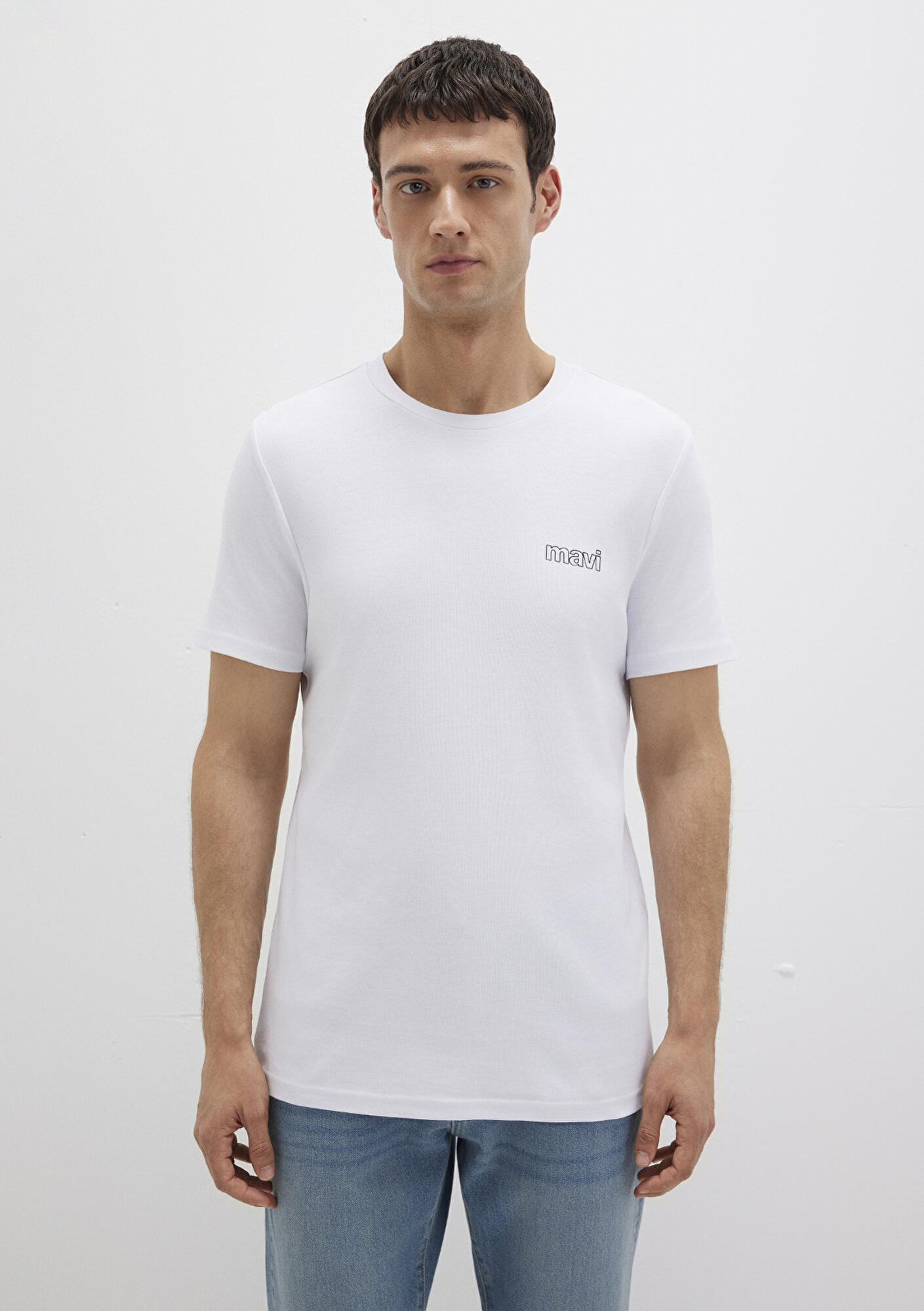 Mavi Mavi Logo Baskılı Beyaz İnterlok Tişört Slim Fit / Dar Kesim 0610360-620