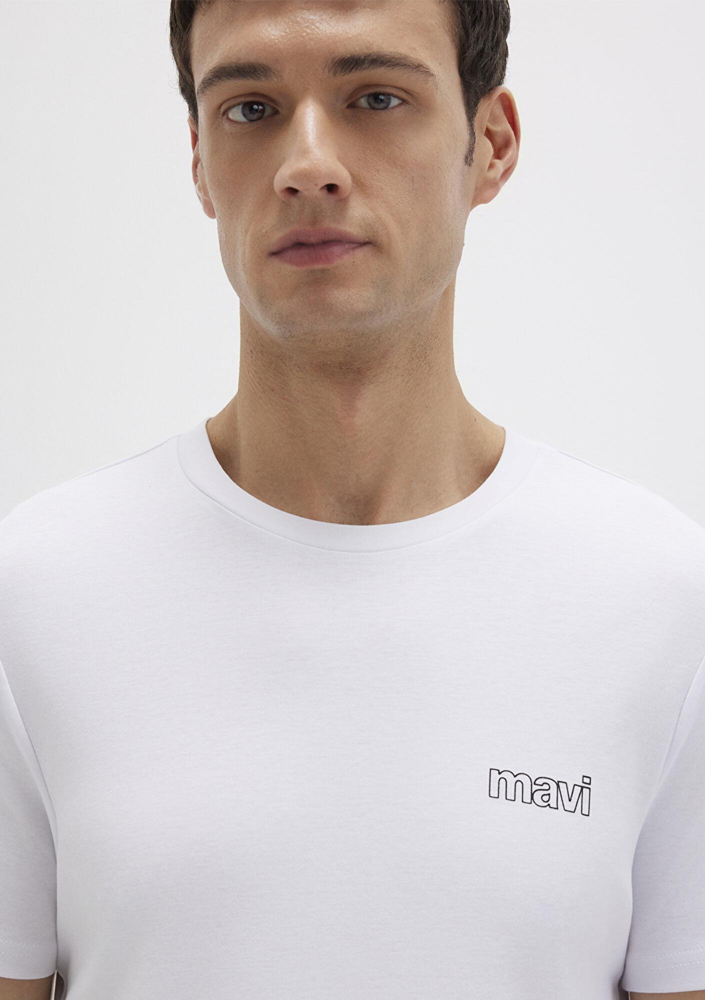 Mavi Mavi Logo Baskılı Beyaz İnterlok Tişört Slim Fit / Dar Kesim 0610360-620