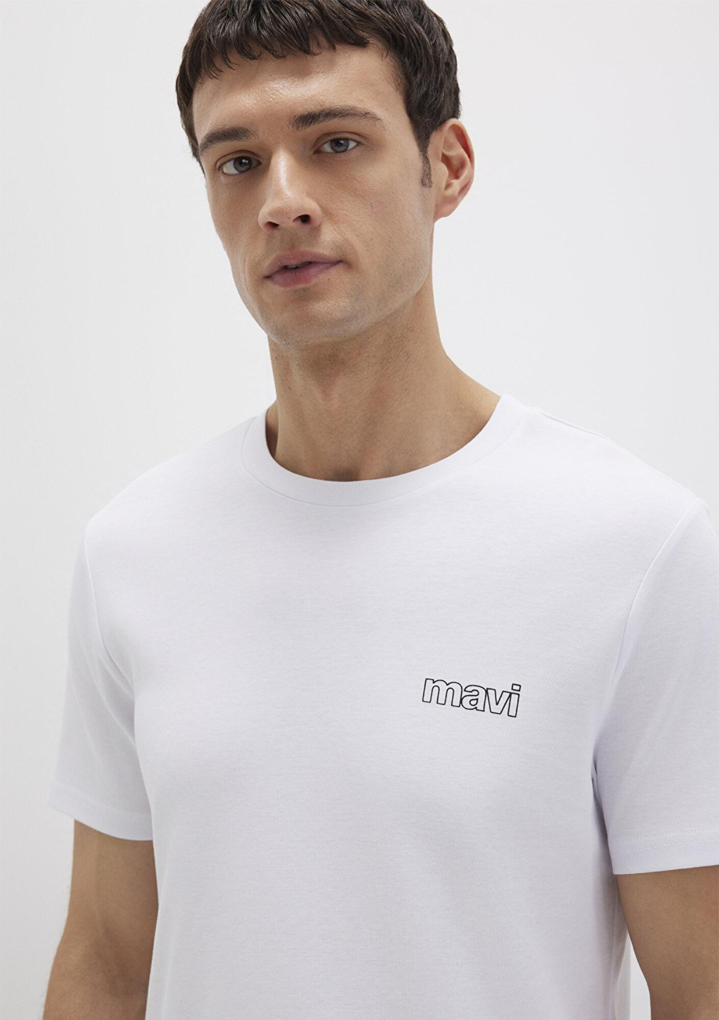 Mavi Mavi Logo Baskılı Beyaz İnterlok Tişört Slim Fit / Dar Kesim 0610360-620