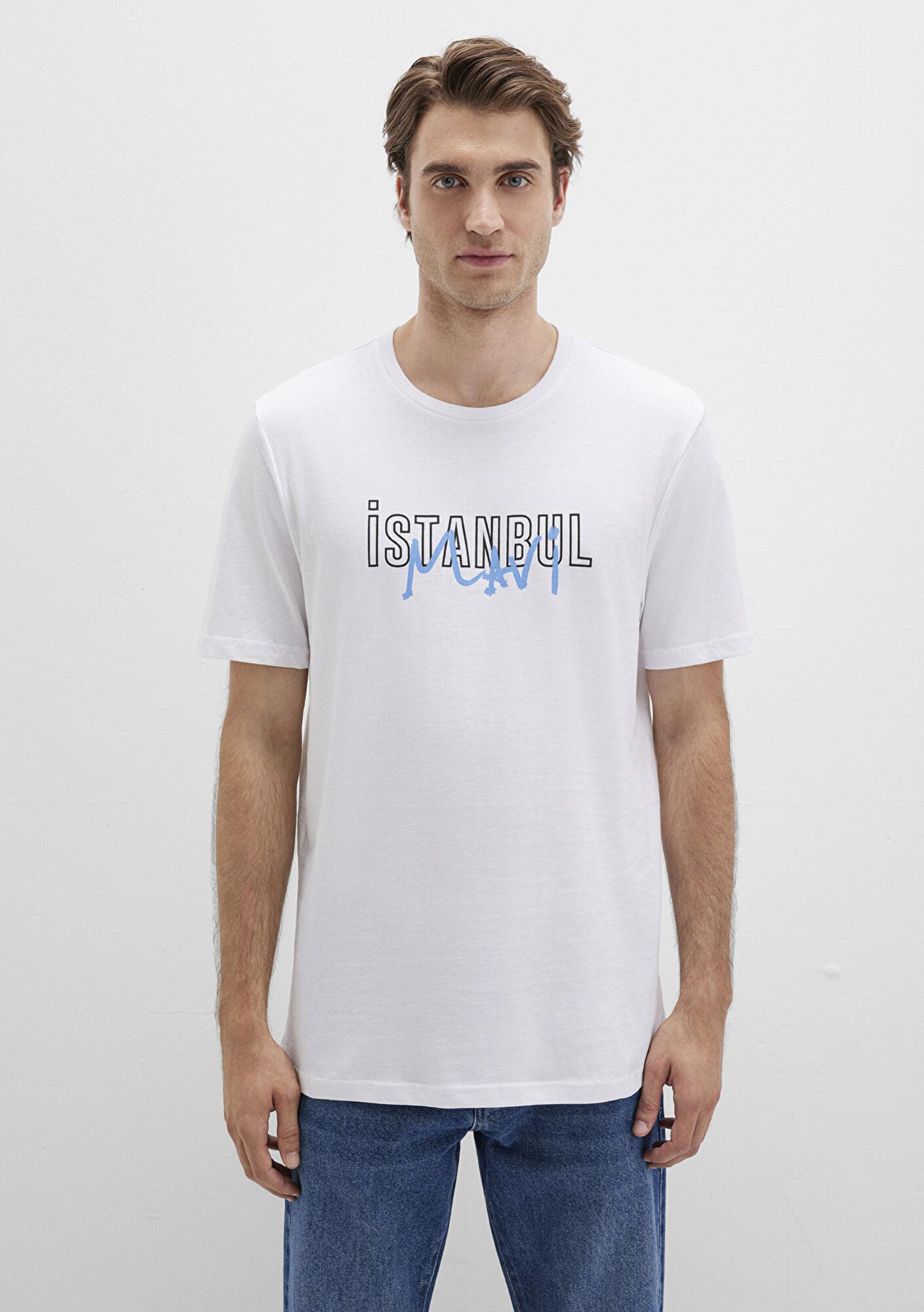 Mavi İstanbul Baskılı Beyaz Tişört Regular Fit / Normal Kesim 067114-620