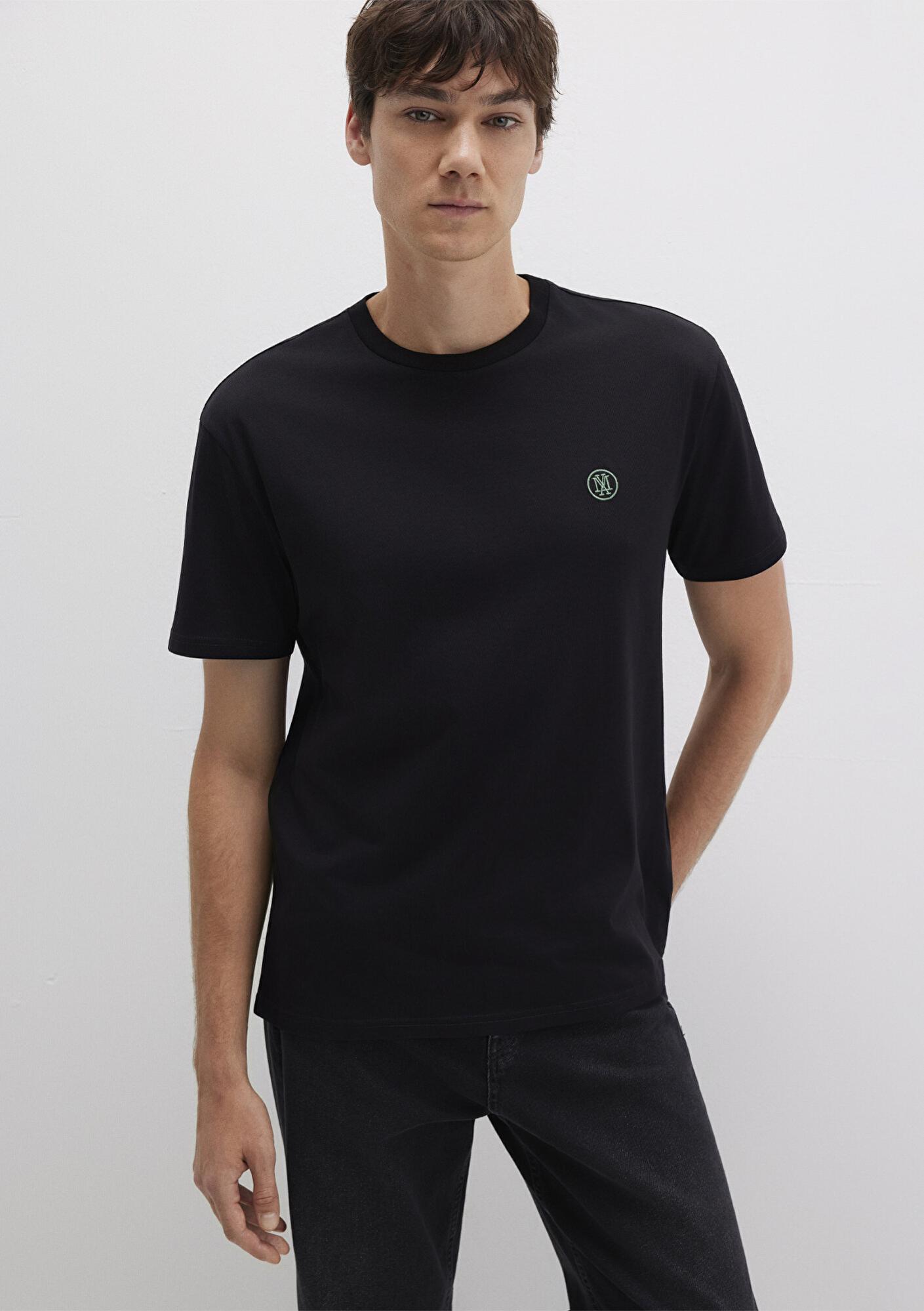 Mavi Mavi Logo İşlemeli Siyah Basic Tişört Loose Fit / Bol Rahat Kesim 067074-900