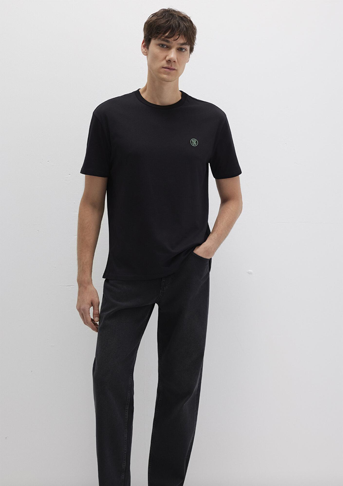 Mavi Mavi Logo İşlemeli Siyah Basic Tişört Loose Fit / Bol Rahat Kesim 067074-900