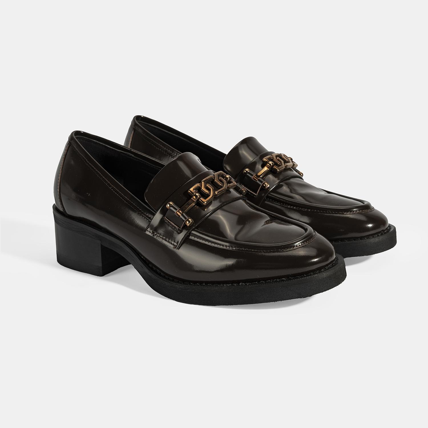 Luca Grossi Kadın Kahve Toka Detaylı Deri Loafer