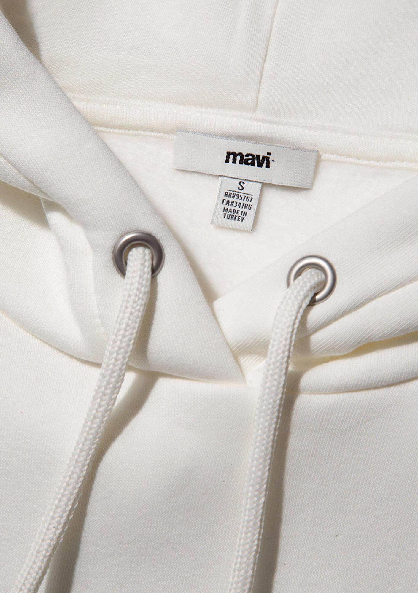 Mavi Mavi Logo Baskılı Kapüşonlu Ekru Sweatshirt 168334-81964