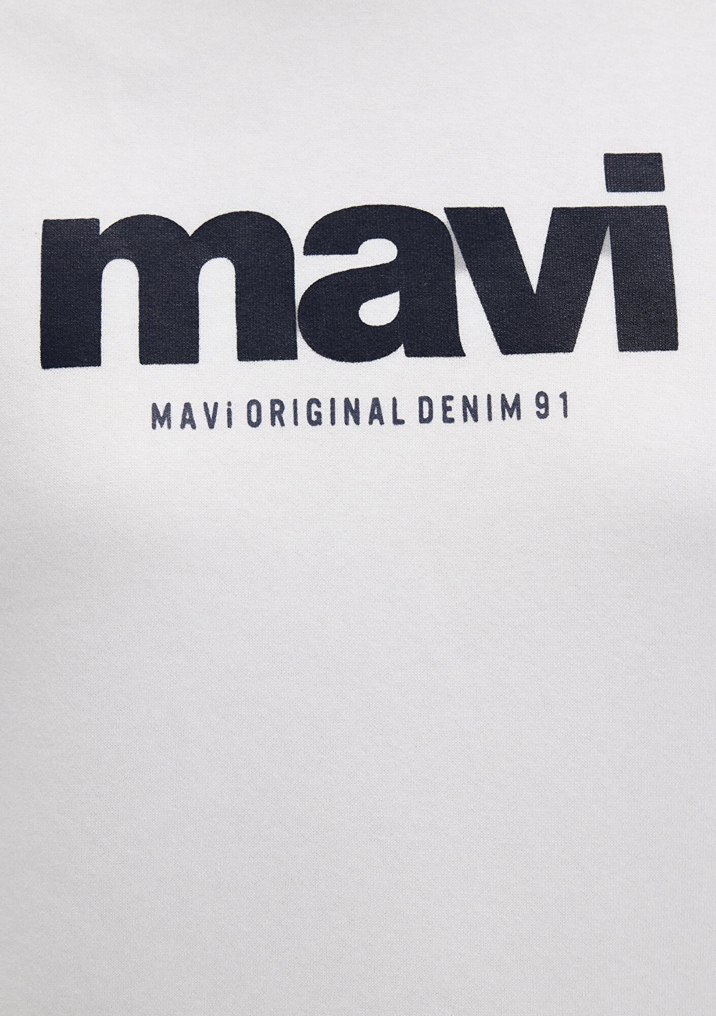 Mavi Mavi Logo Baskılı Kapüşonlu Ekru Sweatshirt 168334-81964
