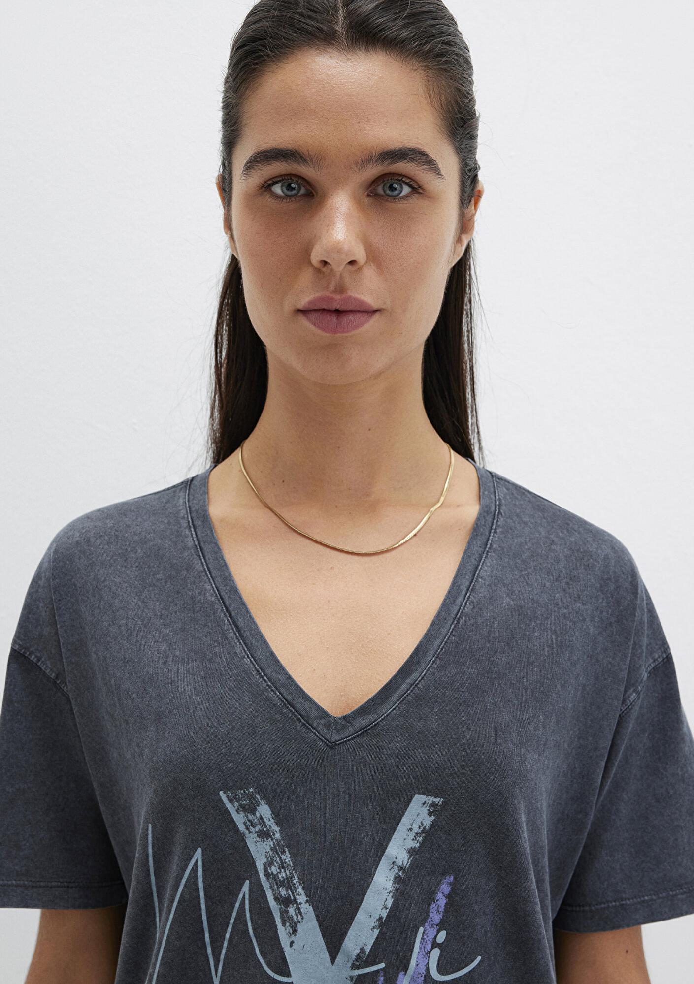 Mavi Mavi Baskılı Antrasit İstanbul Tişört Loose Fit / Bol Rahat Kesim 1601176-900