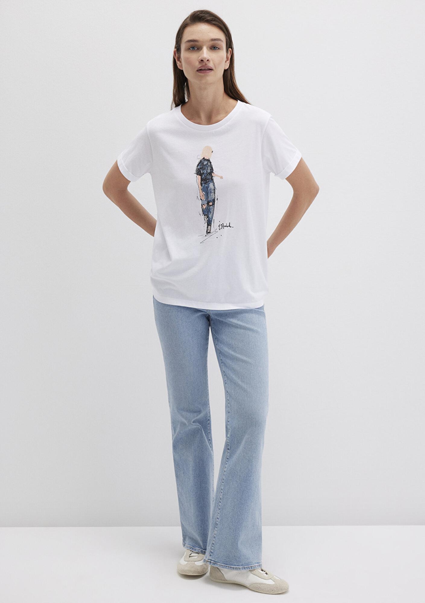 Mavi Denim Kız Baskılı Beyaz İstanbul Tişört Regular Fit / Normal Kesim 1610222-620