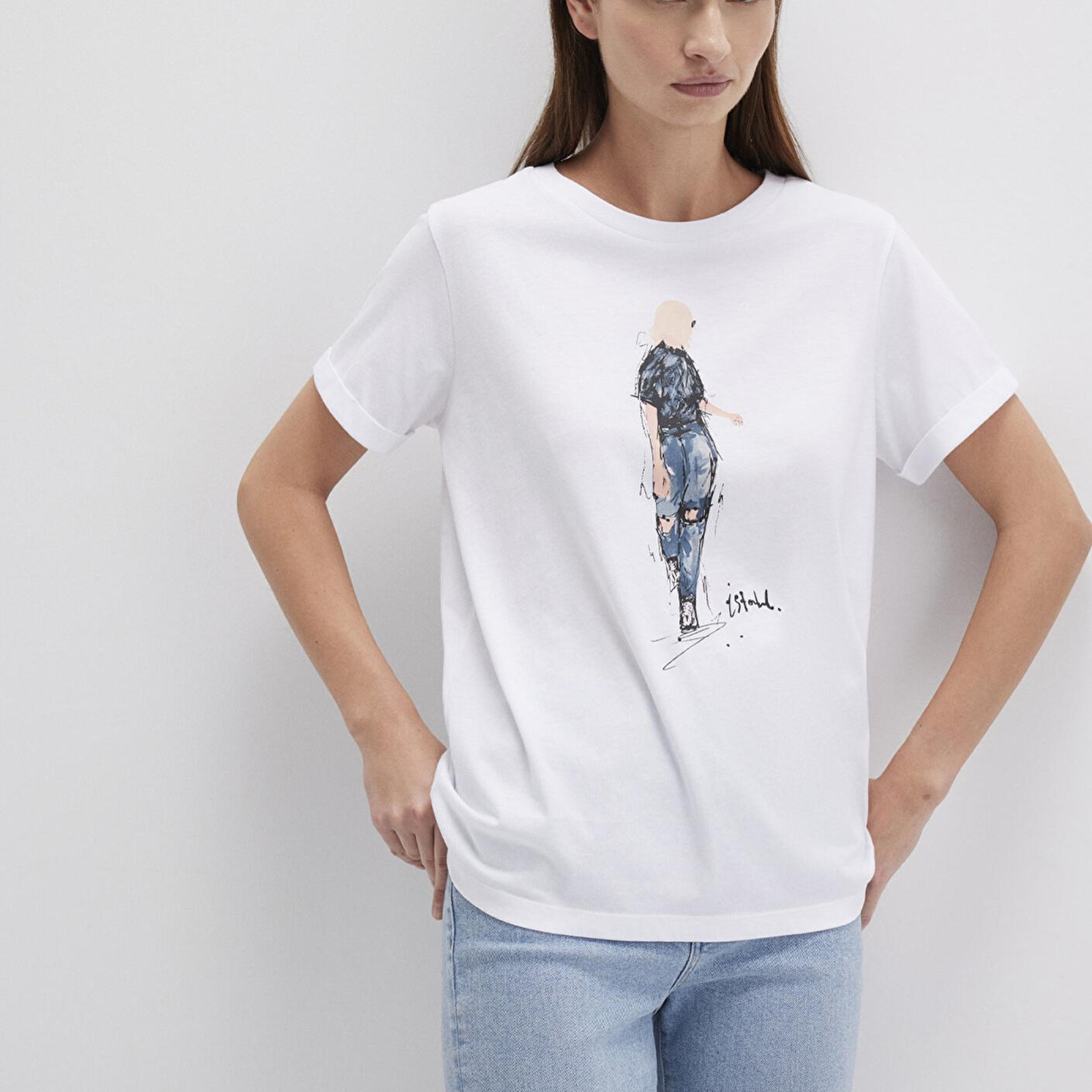 Mavi Denim Kız Baskılı Beyaz İstanbul Tişört Regular Fit / Normal Kesim 1610222-620