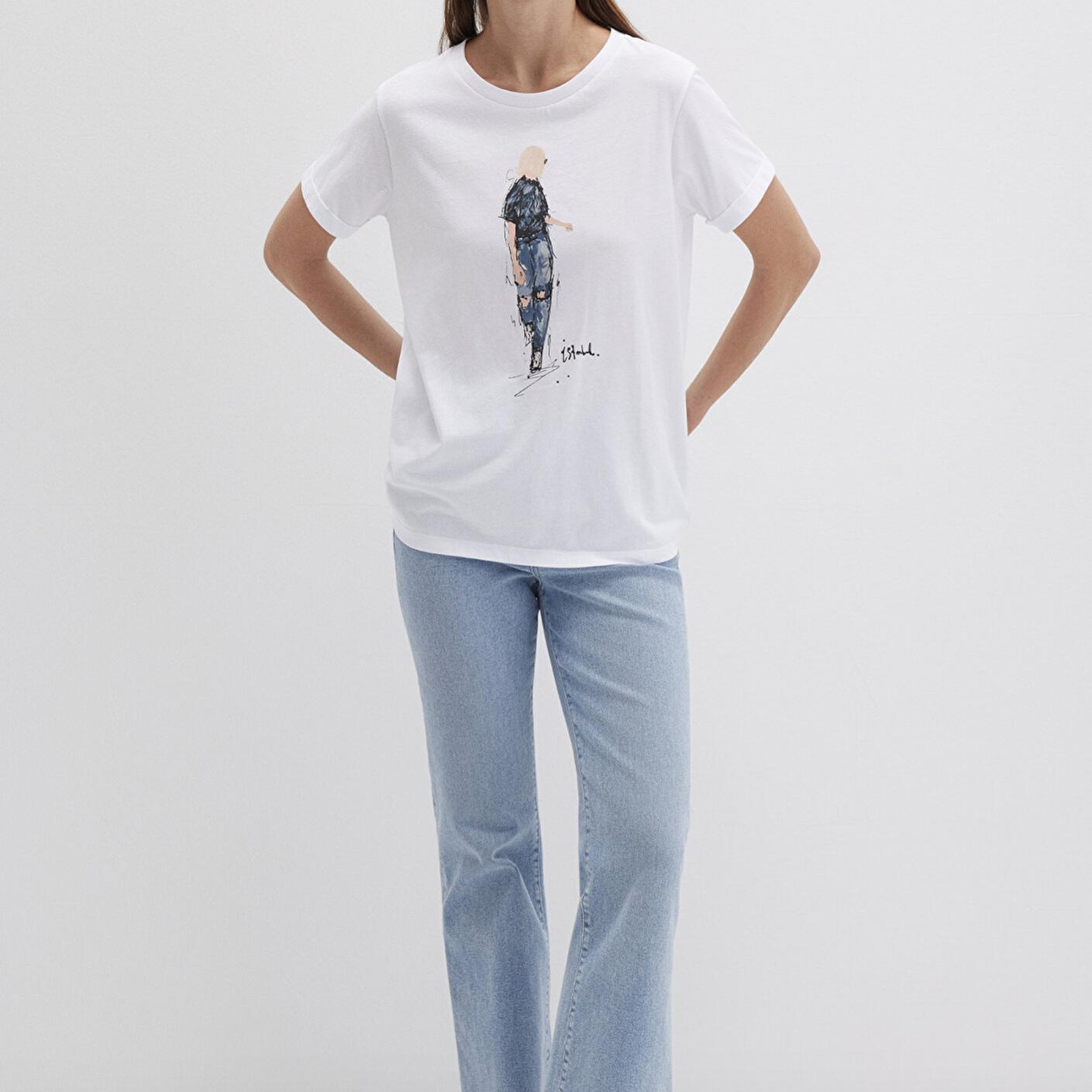 Mavi Denim Kız Baskılı Beyaz İstanbul Tişört Regular Fit / Normal Kesim 1610222-620