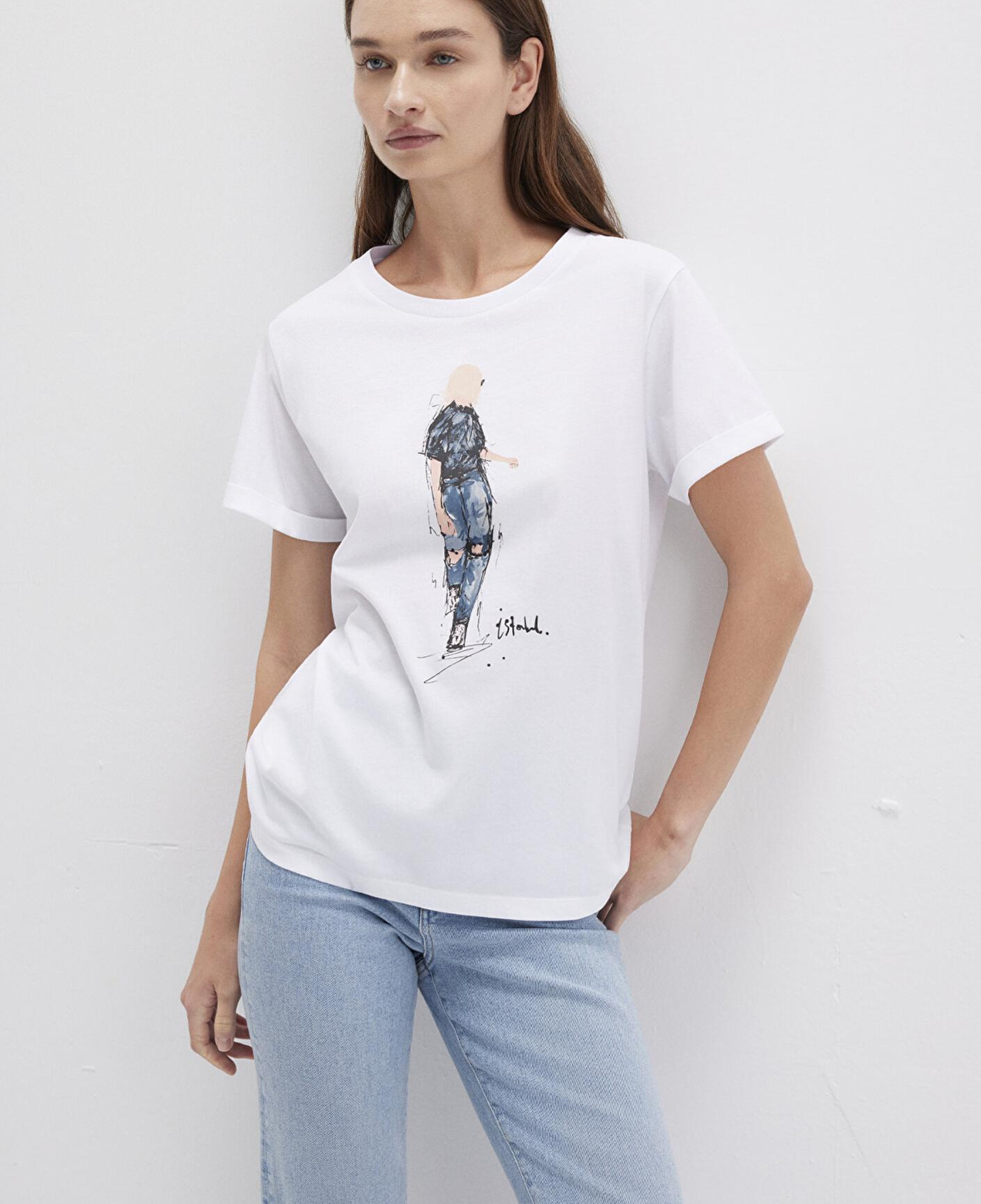 Mavi Denim Kız Baskılı Beyaz İstanbul Tişört Regular Fit / Normal Kesim 1610222-620