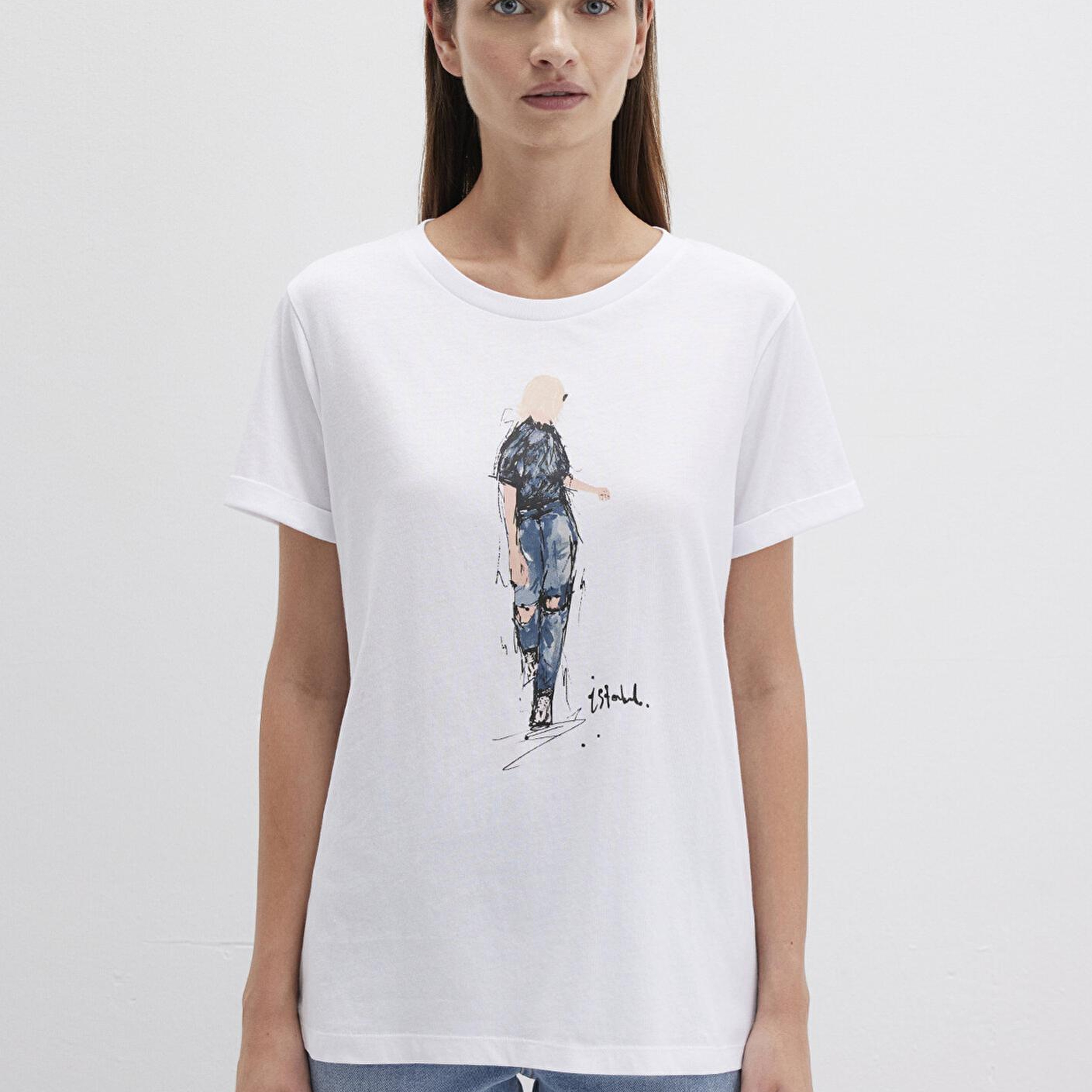 Mavi Denim Kız Baskılı Beyaz İstanbul Tişört Regular Fit / Normal Kesim 1610222-620