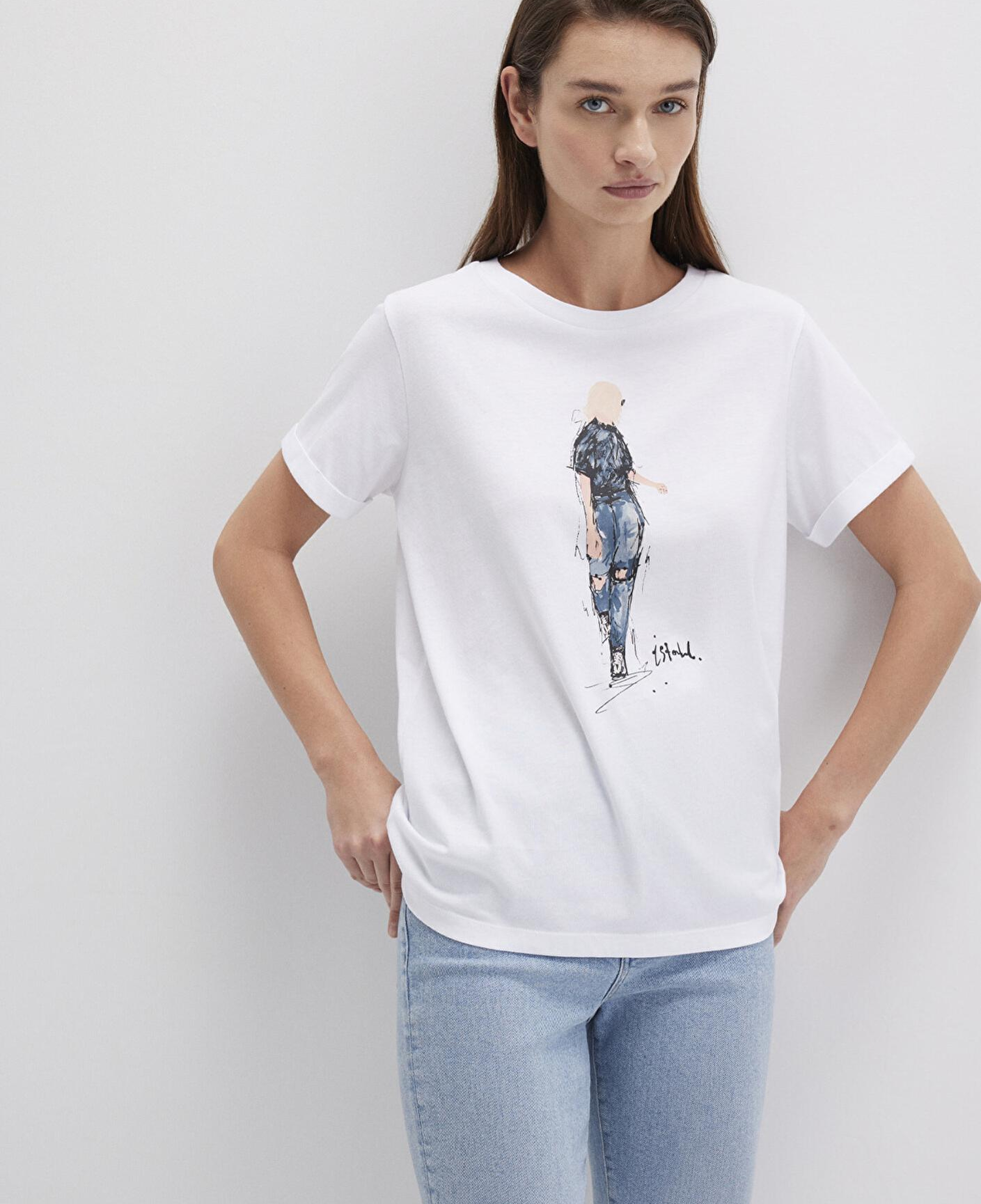 Mavi Denim Kız Baskılı Beyaz İstanbul Tişört Regular Fit / Normal Kesim 1610222-620