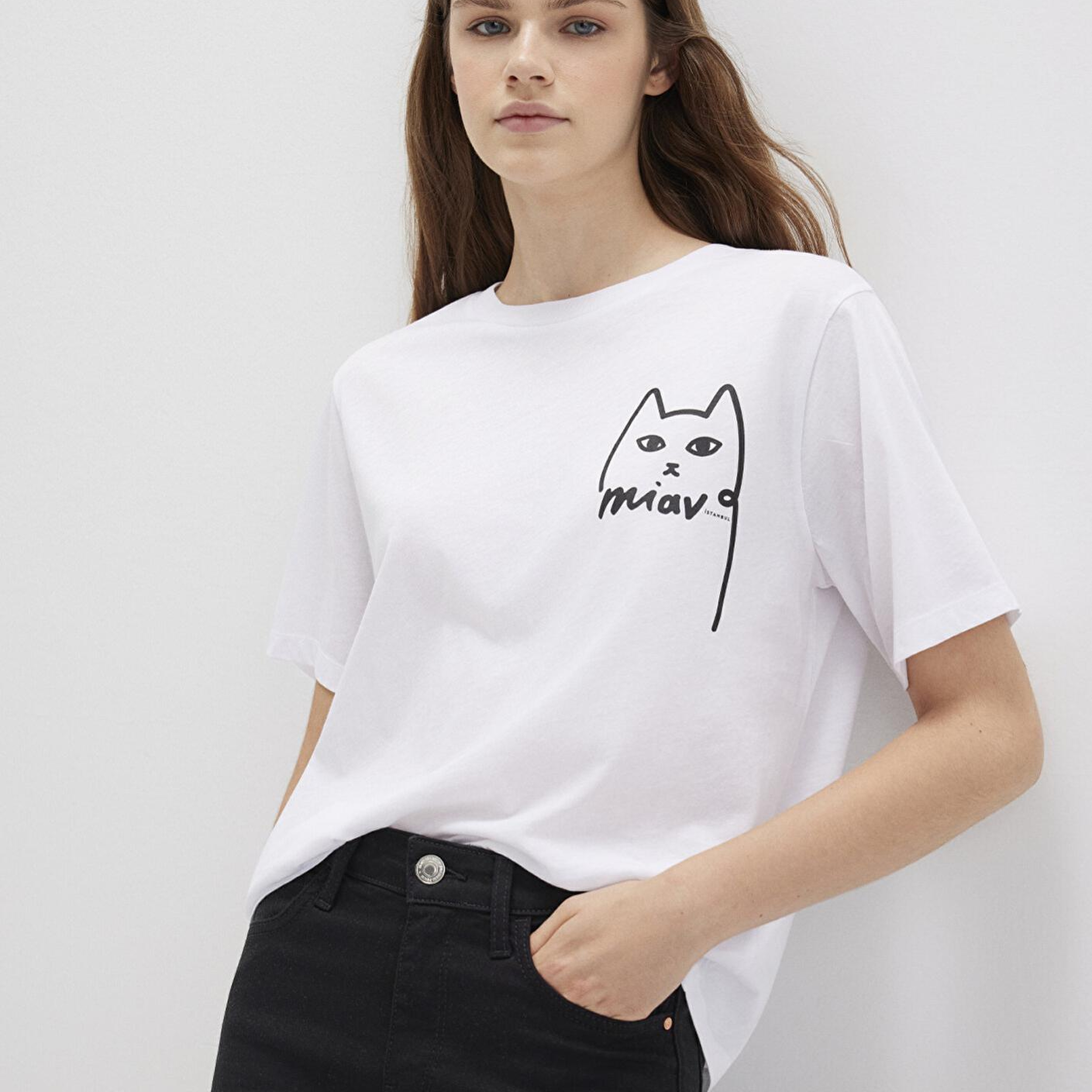 Mavi Kedi Baskılı İstanbul Tişört Regular Fit / Normal Kesim 1610225-620