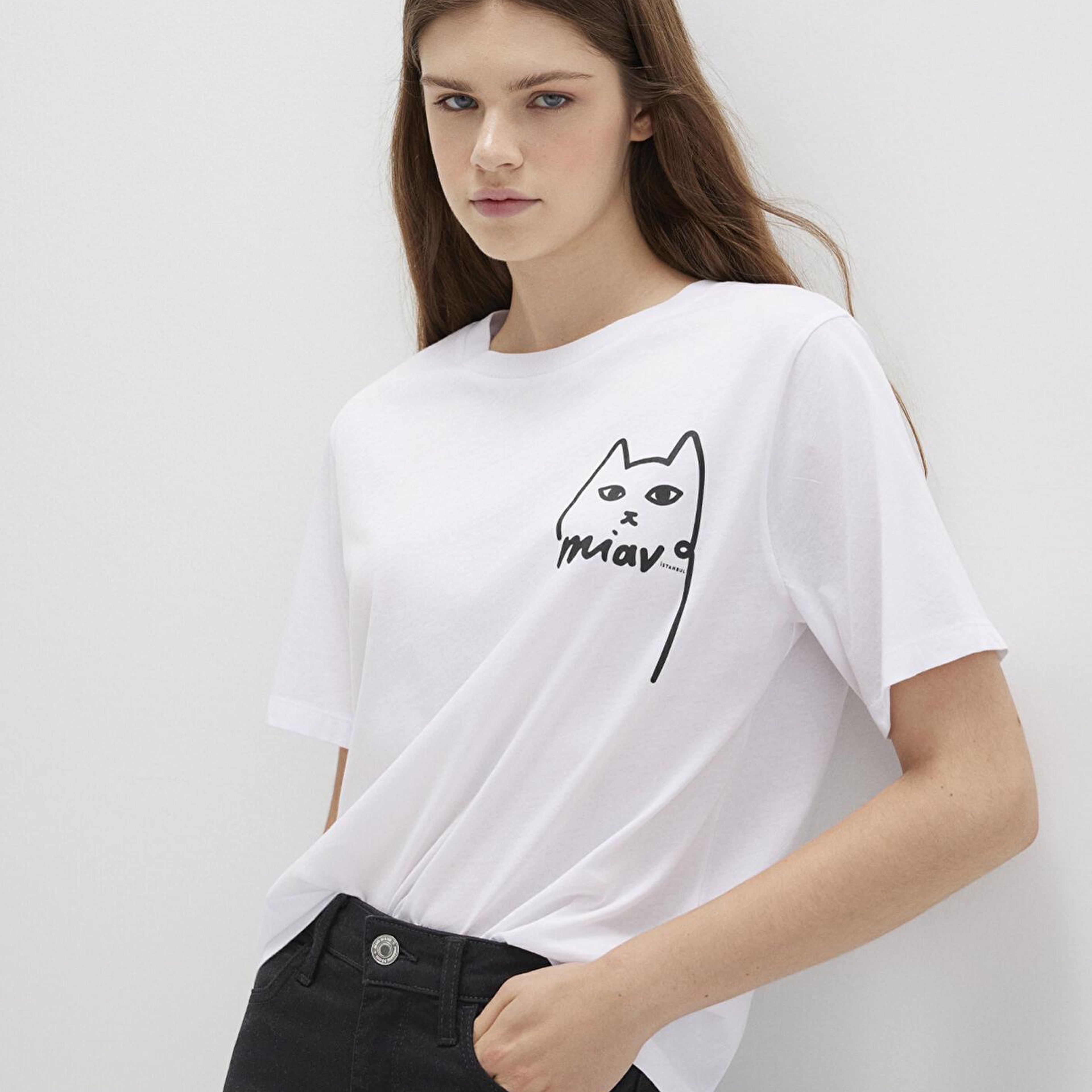 Mavi Kedi Baskılı İstanbul Tişört Regular Fit / Normal Kesim 1610225-620