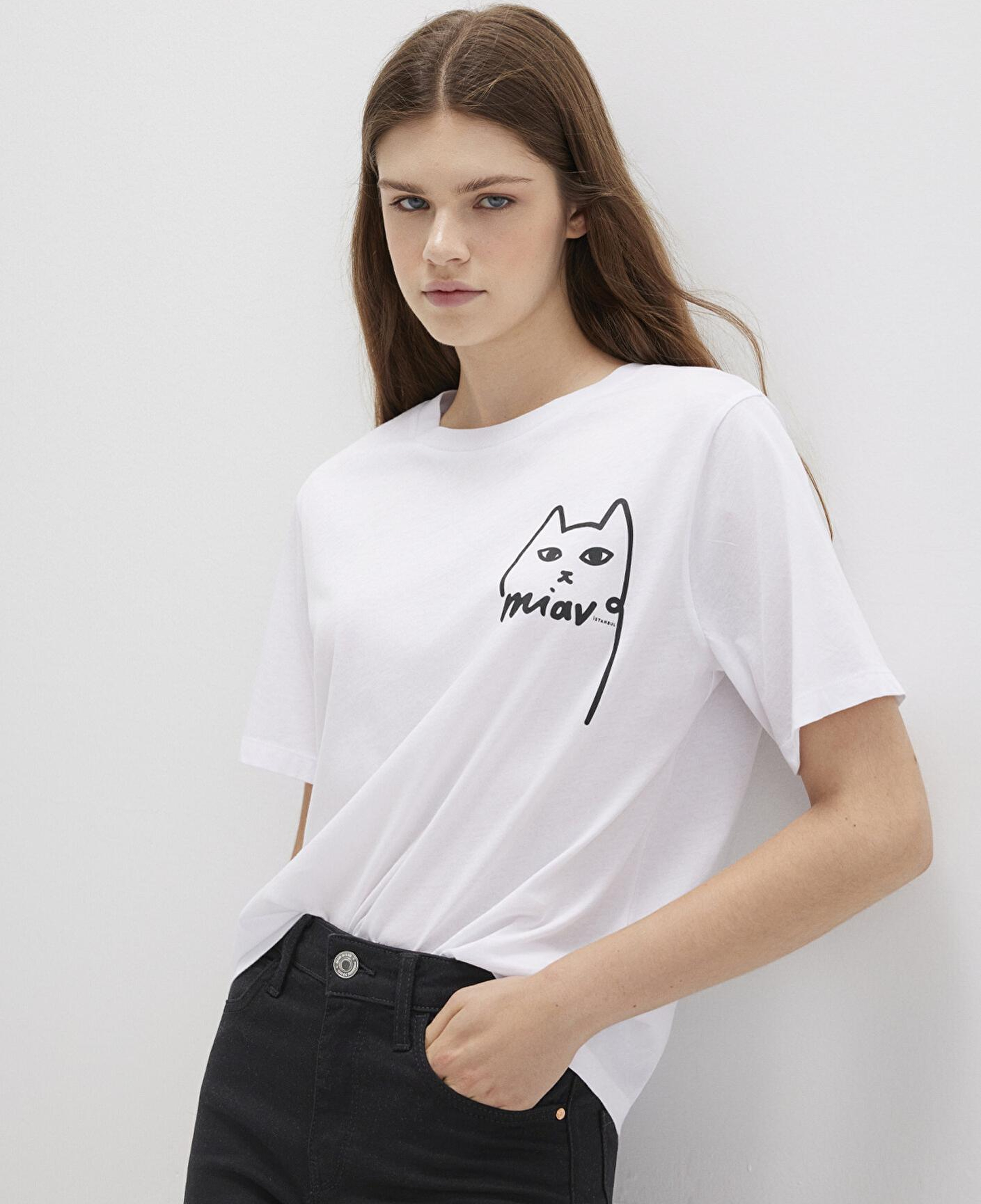 Mavi Kedi Baskılı İstanbul Tişört Regular Fit / Normal Kesim 1610225-620