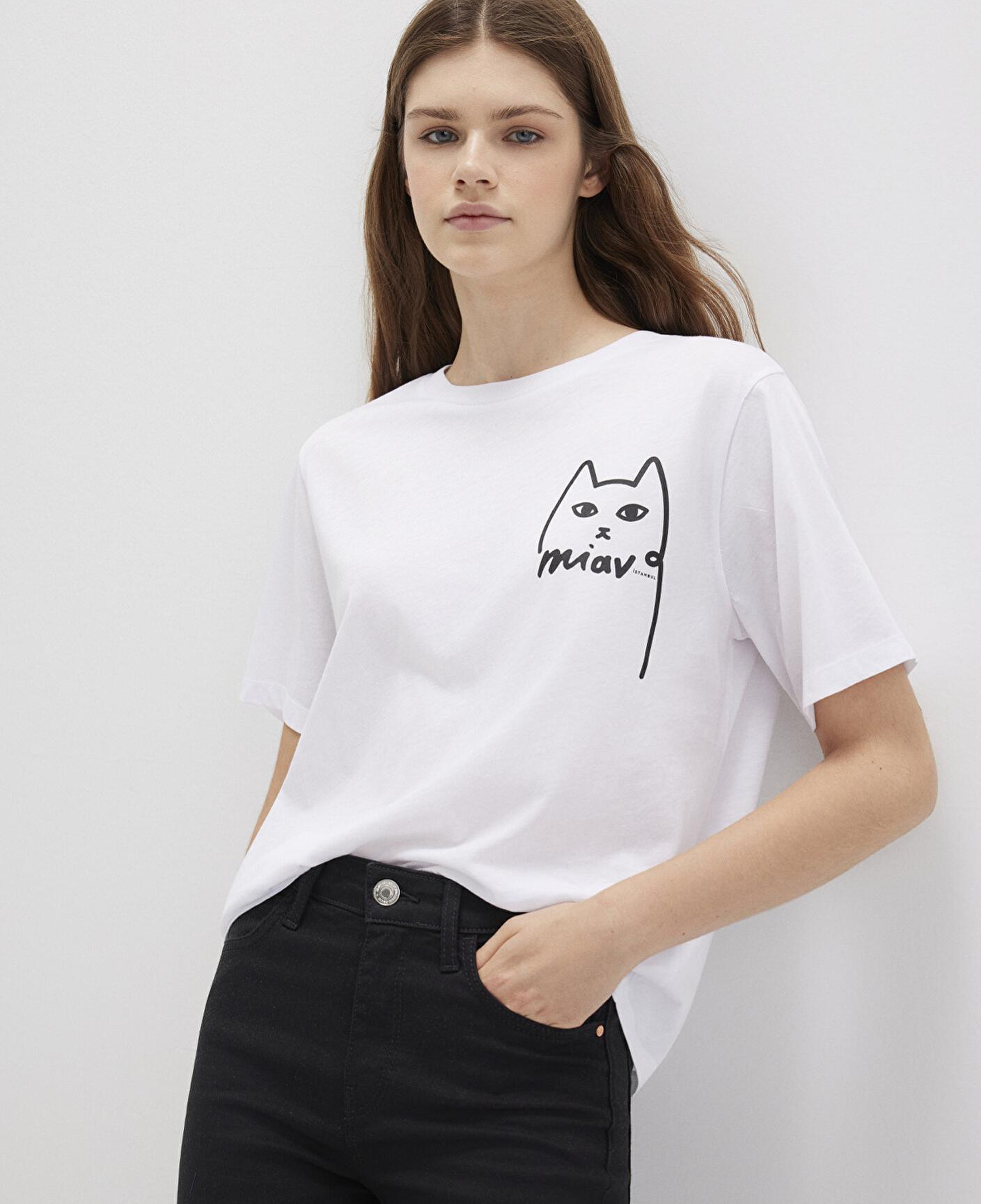 Mavi Kedi Baskılı İstanbul Tişört Regular Fit / Normal Kesim 1610225-620