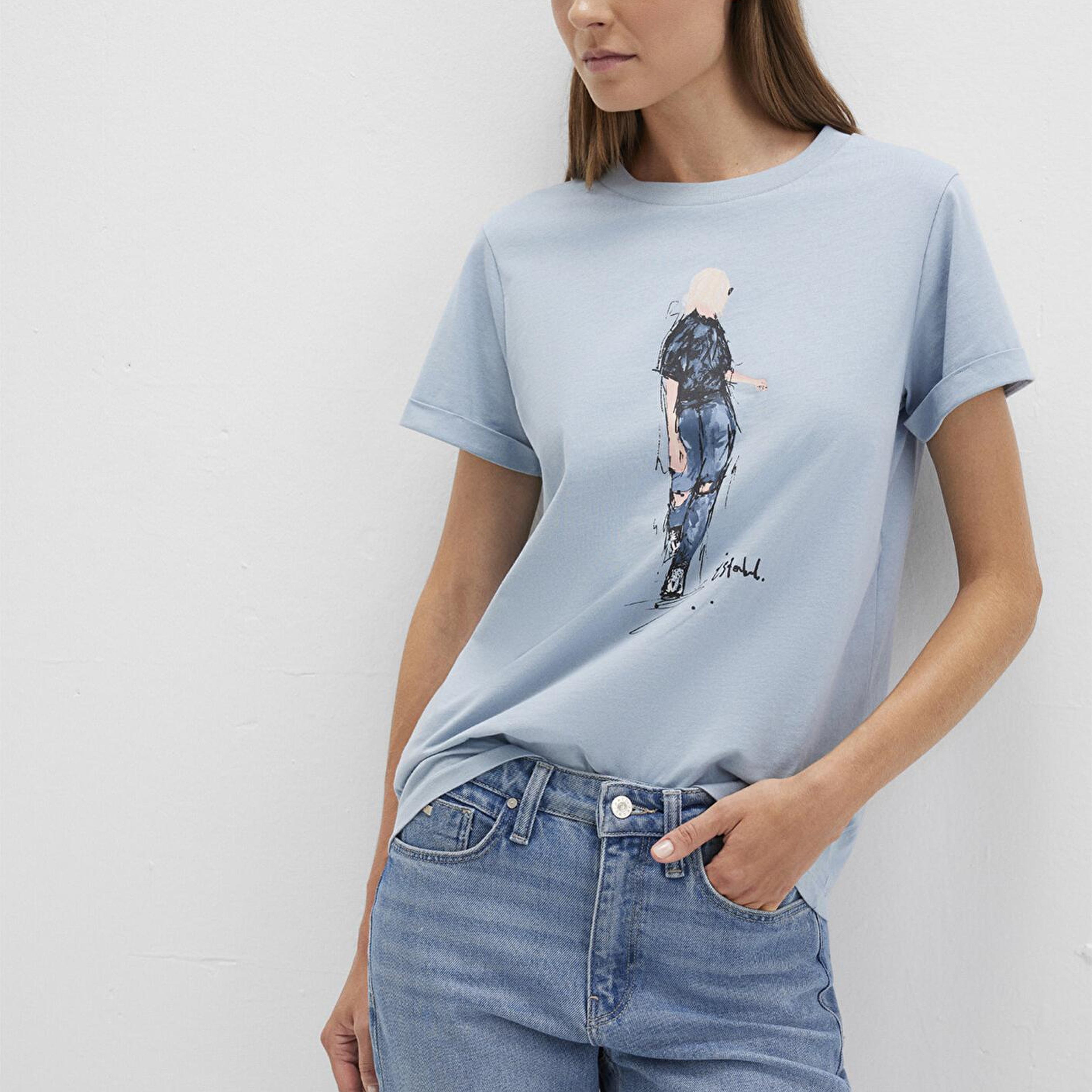 Mavi Denim Kız Baskılı Mavi İstanbul Tişört Regular Fit / Normal Kesim 1610222-70816