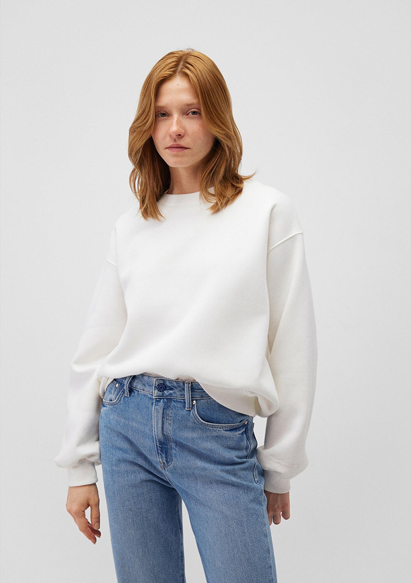 Mavi Bisiklet Yaka Beyaz Basic Sweatshirt 1610198-70057