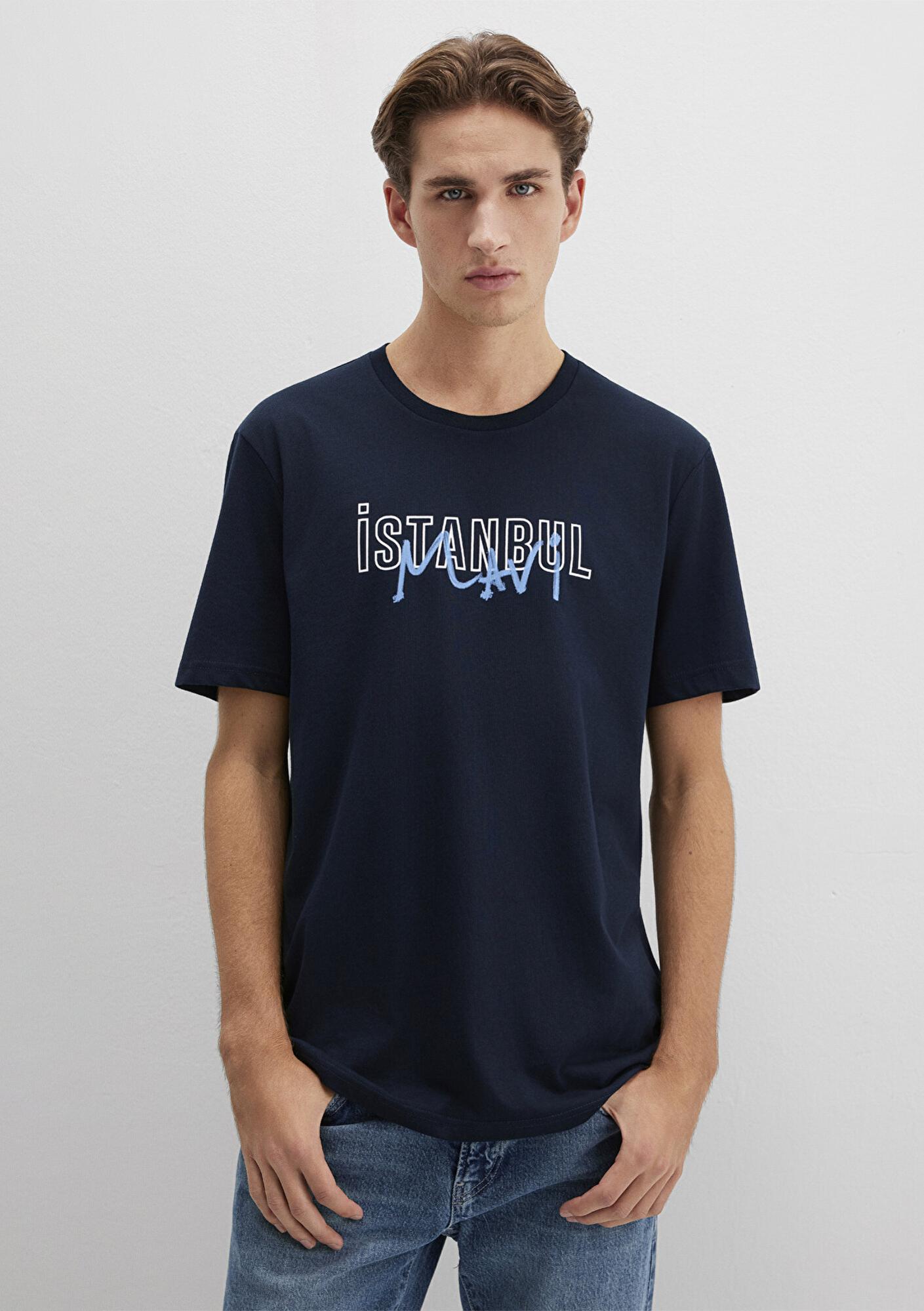 Mavi İstanbul Baskılı Lacivert Tişört Regular Fit / Normal Kesim 067114-34319