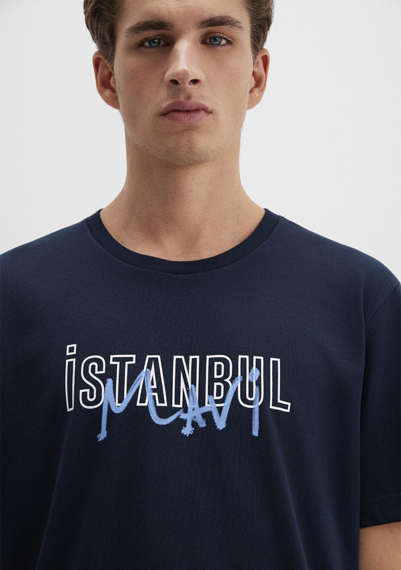 Mavi İstanbul Baskılı Lacivert Tişört Regular Fit / Normal Kesim 067114-34319