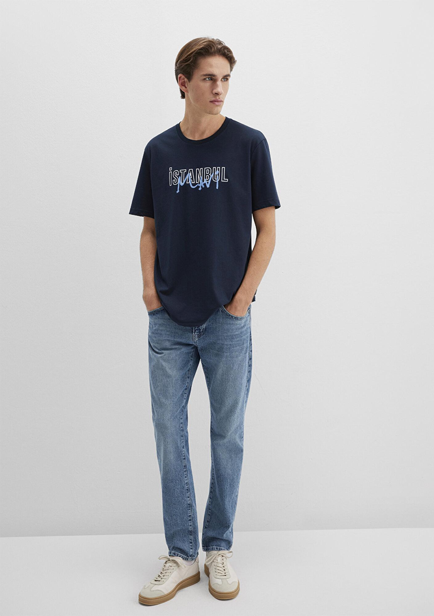 Mavi İstanbul Baskılı Lacivert Tişört Regular Fit / Normal Kesim 067114-34319