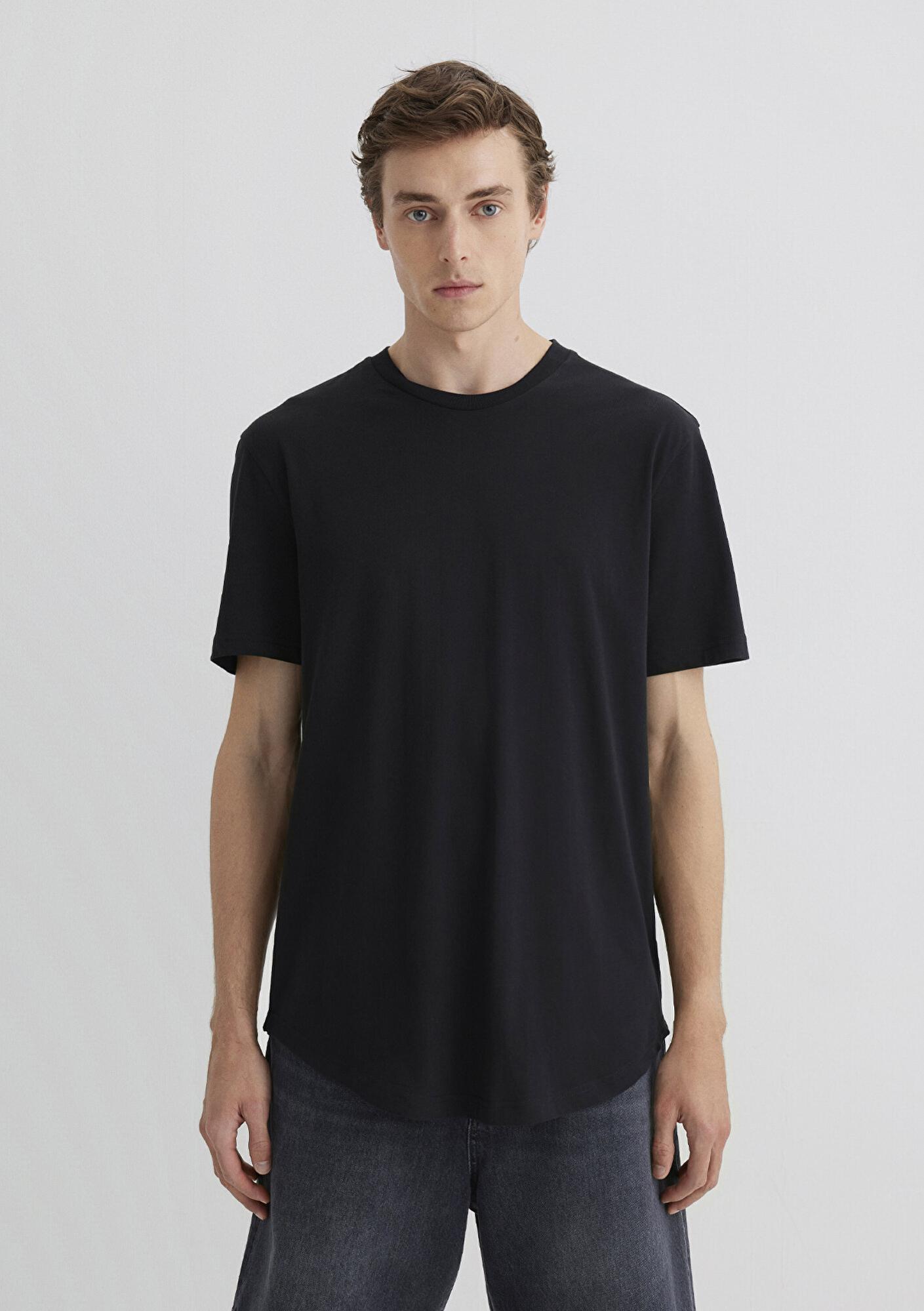 Mavi Bisiklet Yaka Siyah Basic Tişört Slim Long Fit / Slim Uzun Kesim 067082-900