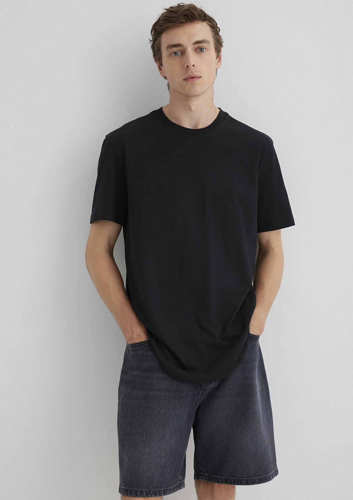 Mavi Bisiklet Yaka Siyah Basic Tişört Slim Long Fit / Slim Uzun Kesim 067082-900