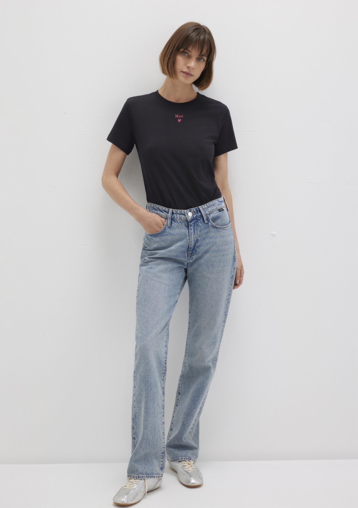 Mavi Mavi Logo Baskılı Siyah Tişört Semi Slim Fit / Yarı Dar Kesim 1601185-900