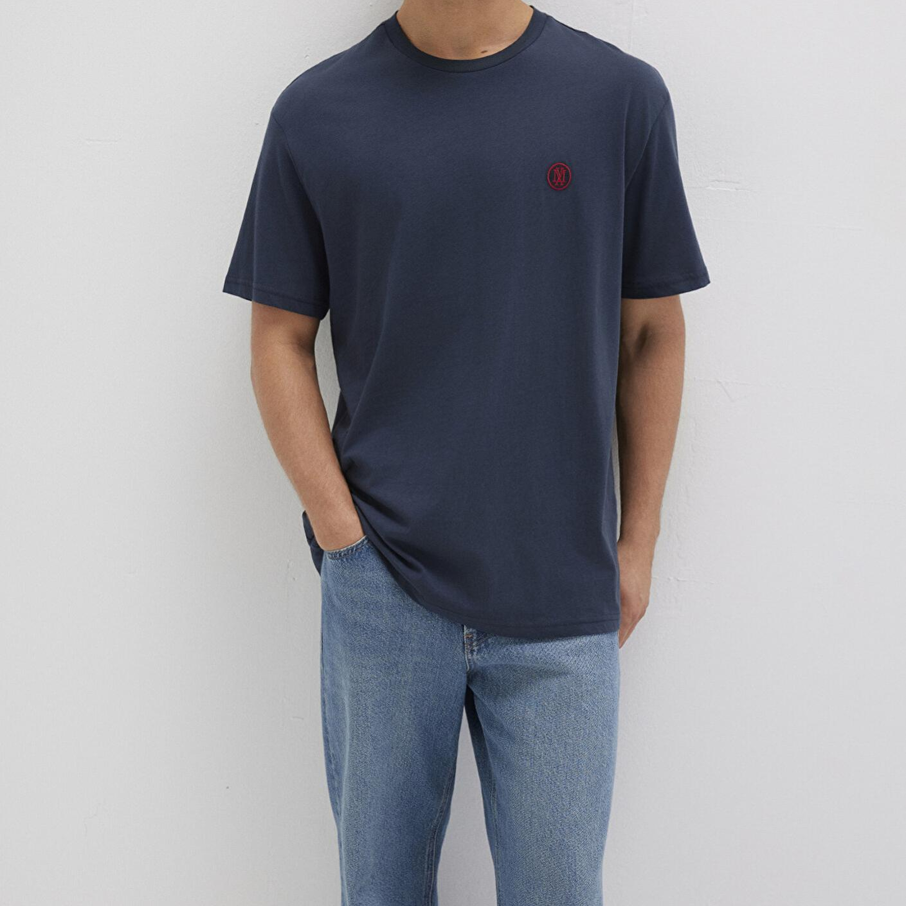 Mavi Mavi Logo İşlemeli Lacivert Basic Tişört Loose Fit / Bol Rahat Kesim 067074-33207