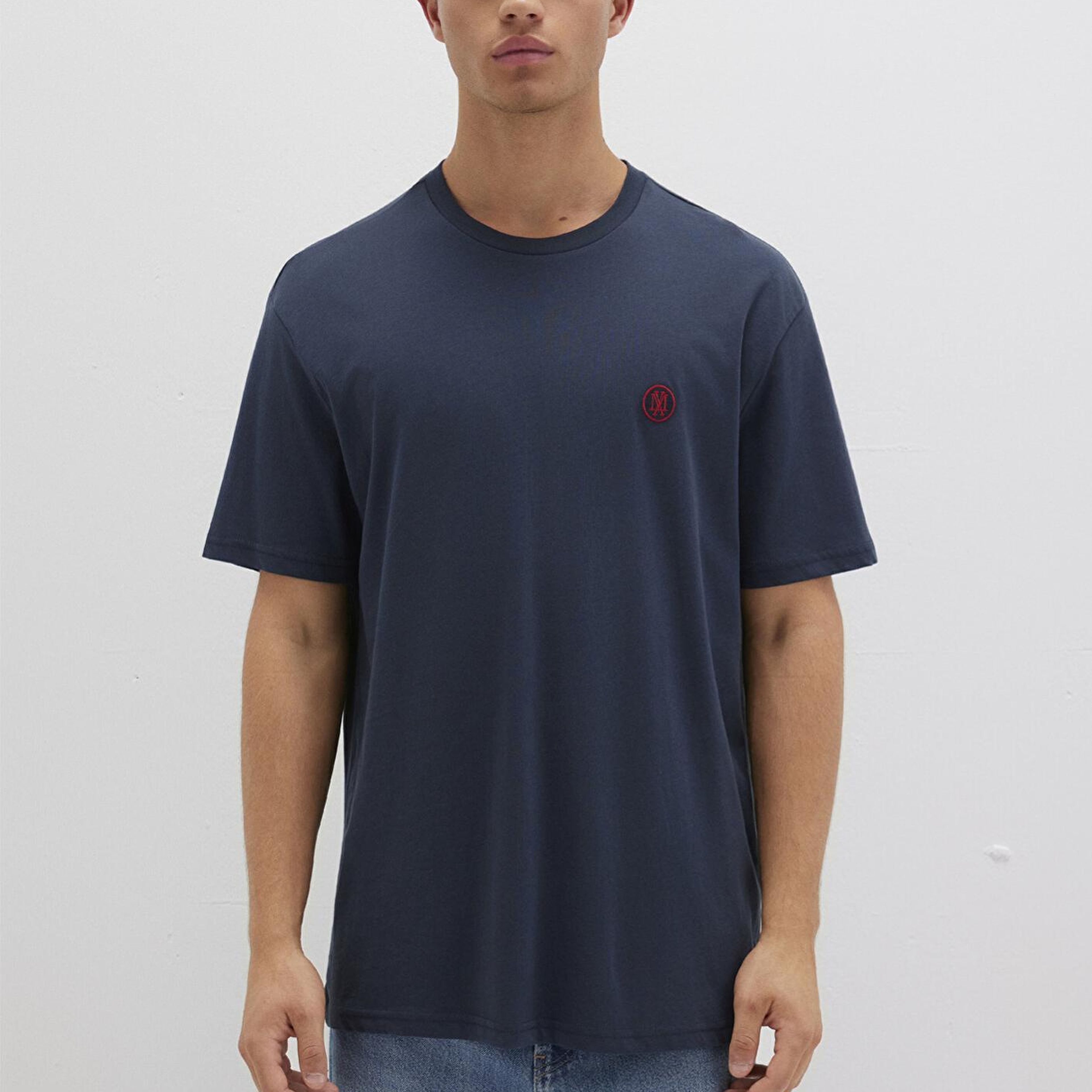 Mavi Mavi Logo İşlemeli Lacivert Basic Tişört Loose Fit / Bol Rahat Kesim 067074-33207