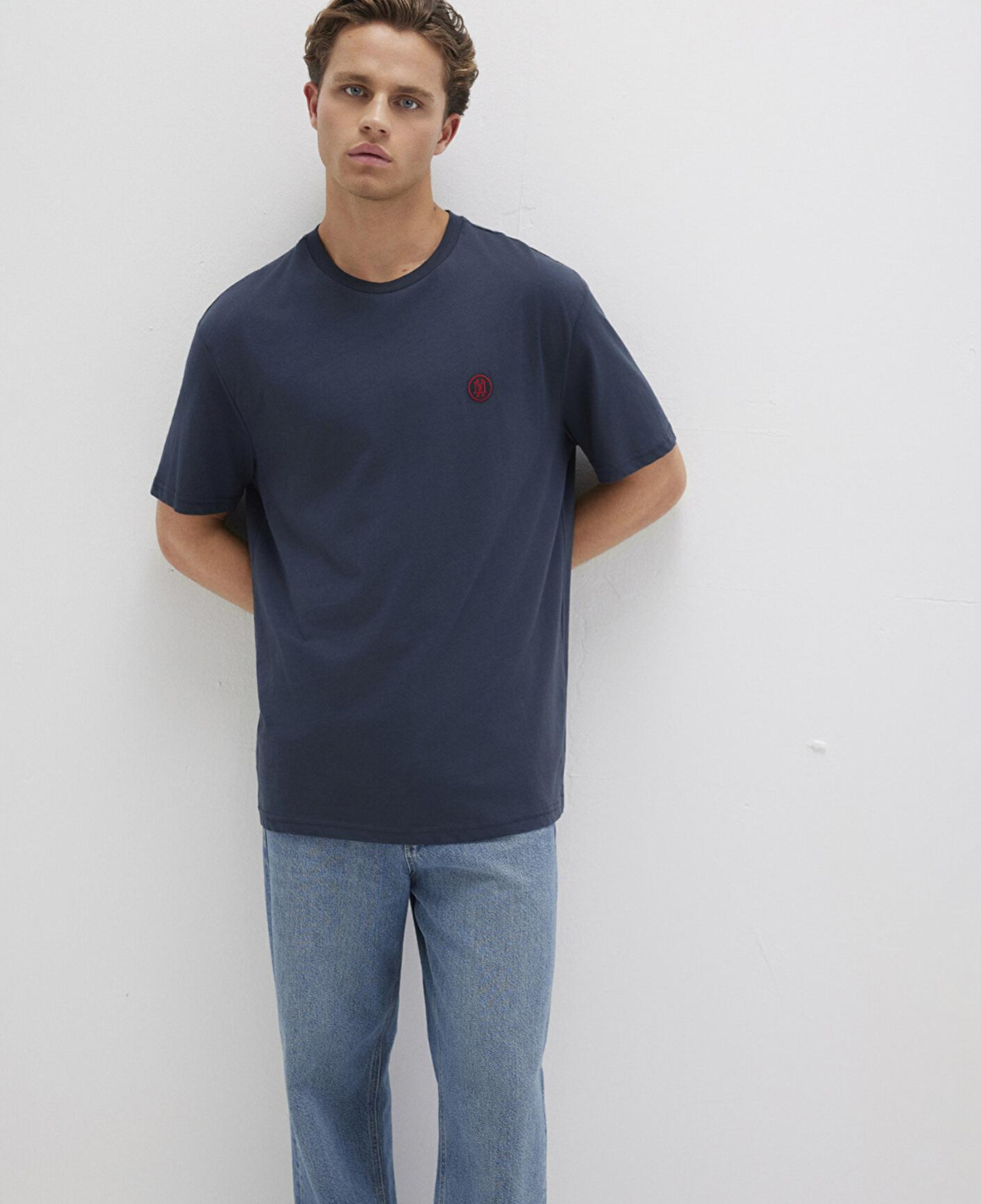 Mavi Mavi Logo İşlemeli Lacivert Basic Tişört Loose Fit / Bol Rahat Kesim 067074-33207