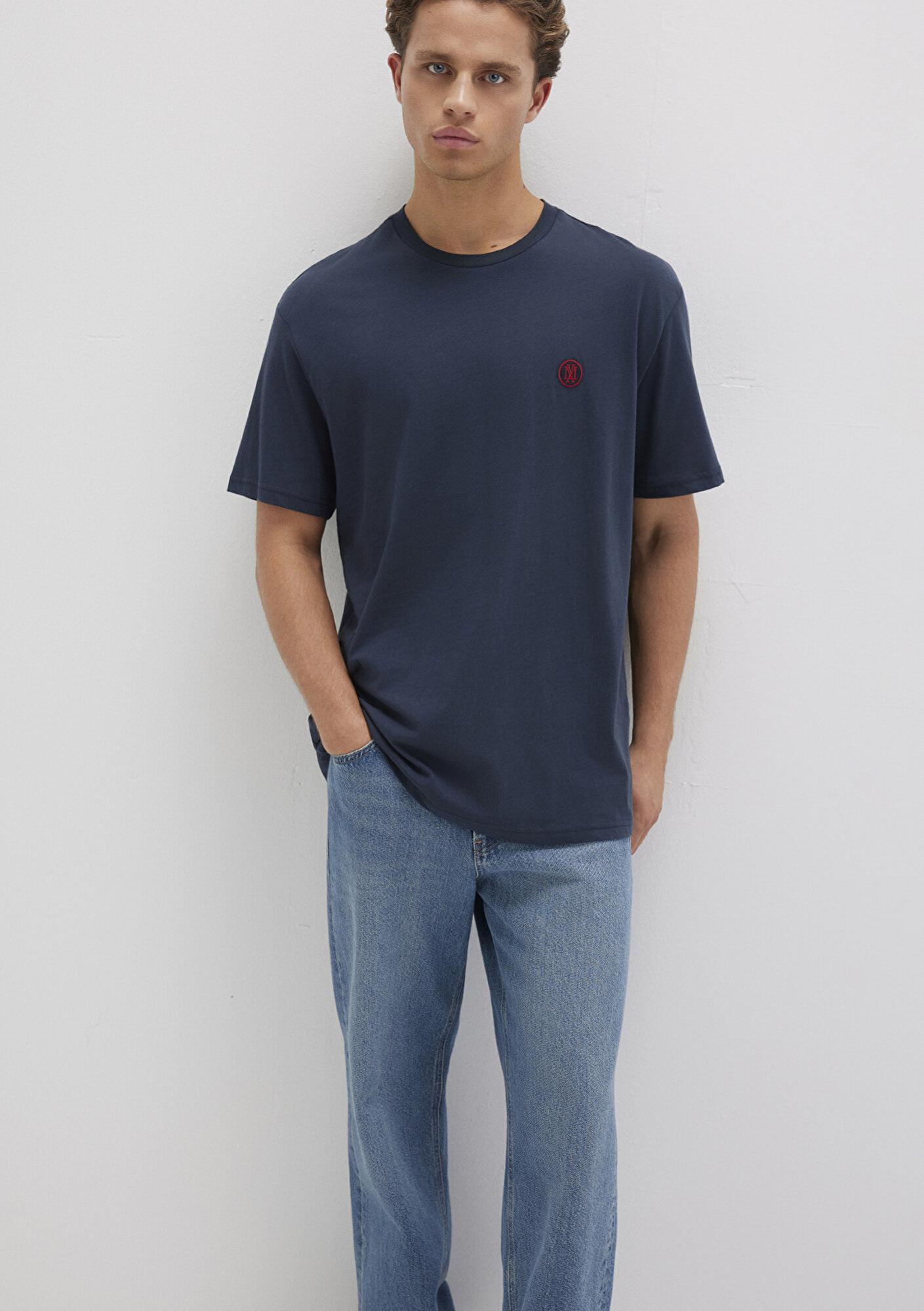 Mavi Mavi Logo İşlemeli Lacivert Basic Tişört Loose Fit / Bol Rahat Kesim 067074-33207