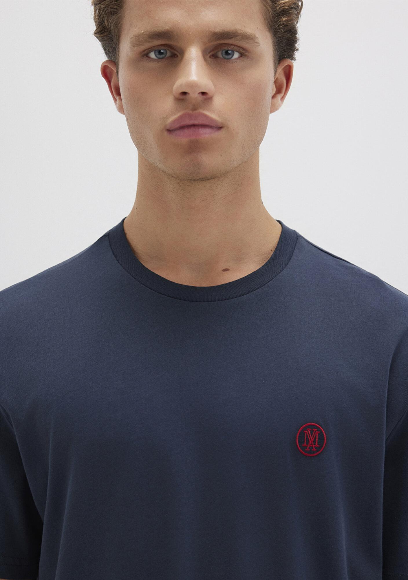 Mavi Mavi Logo İşlemeli Lacivert Basic Tişört Loose Fit / Bol Rahat Kesim 067074-33207