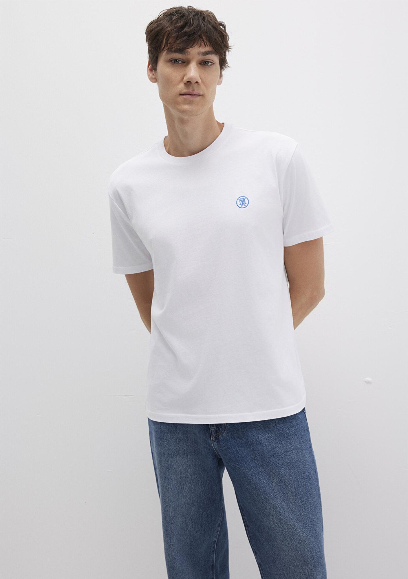 Mavi Mavi Logo İşlemeli Beyaz Basic Tişört Loose Fit / Bol Rahat Kesim 067074-620