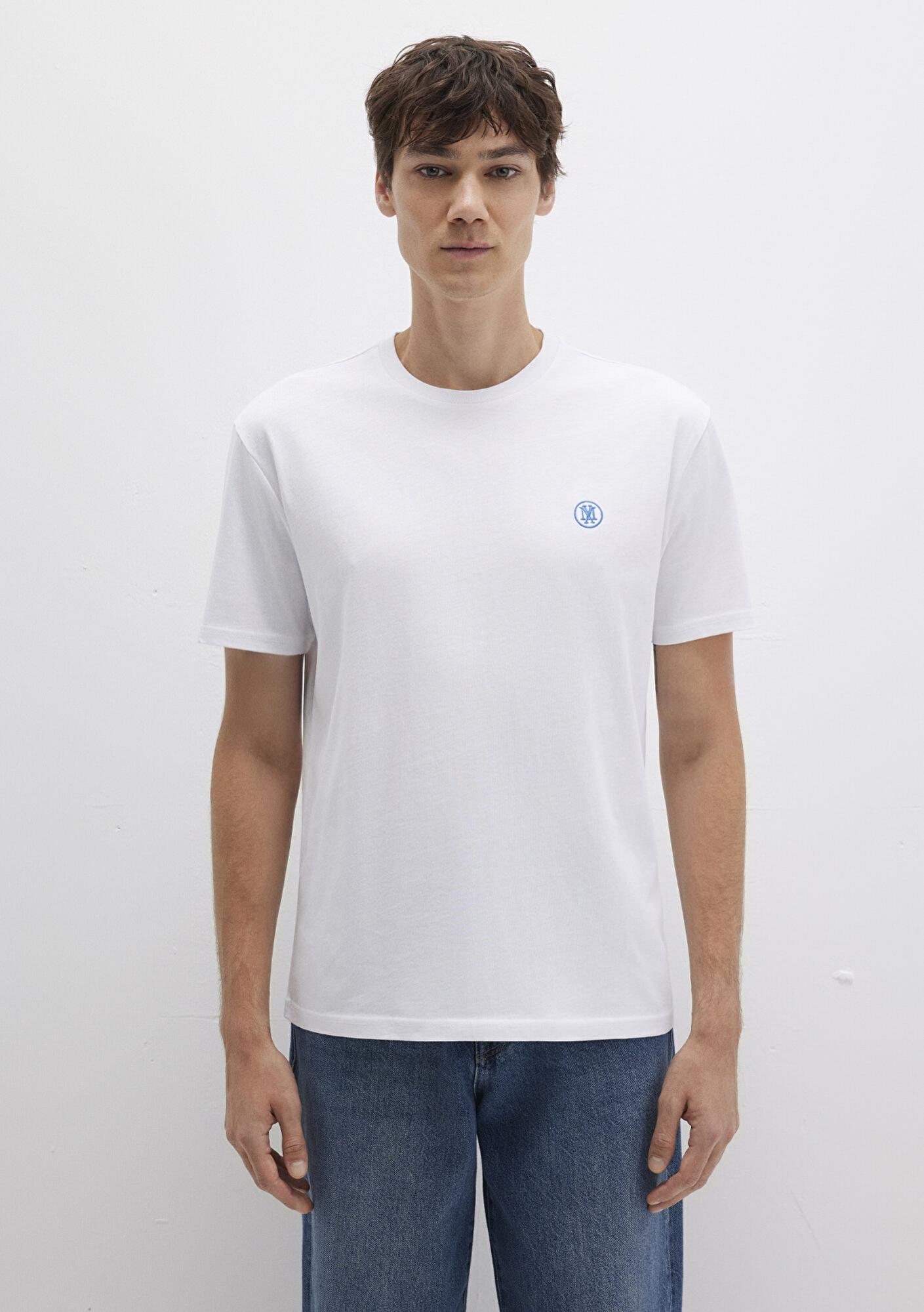 Mavi Mavi Logo İşlemeli Beyaz Basic Tişört Loose Fit / Bol Rahat Kesim 067074-620