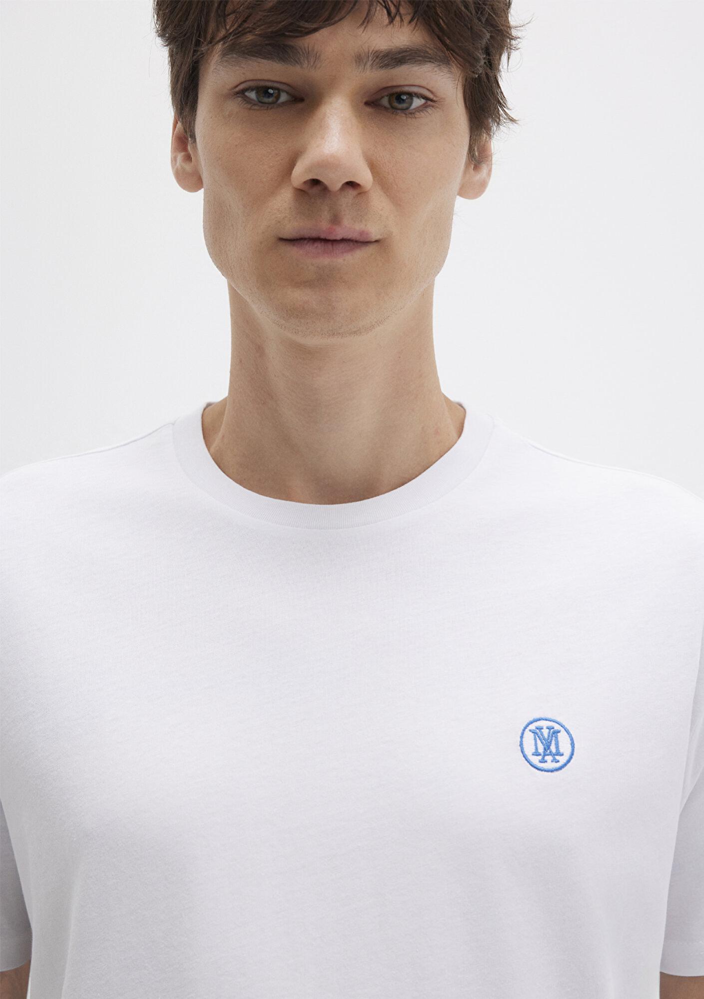 Mavi Mavi Logo İşlemeli Beyaz Basic Tişört Loose Fit / Bol Rahat Kesim 067074-620