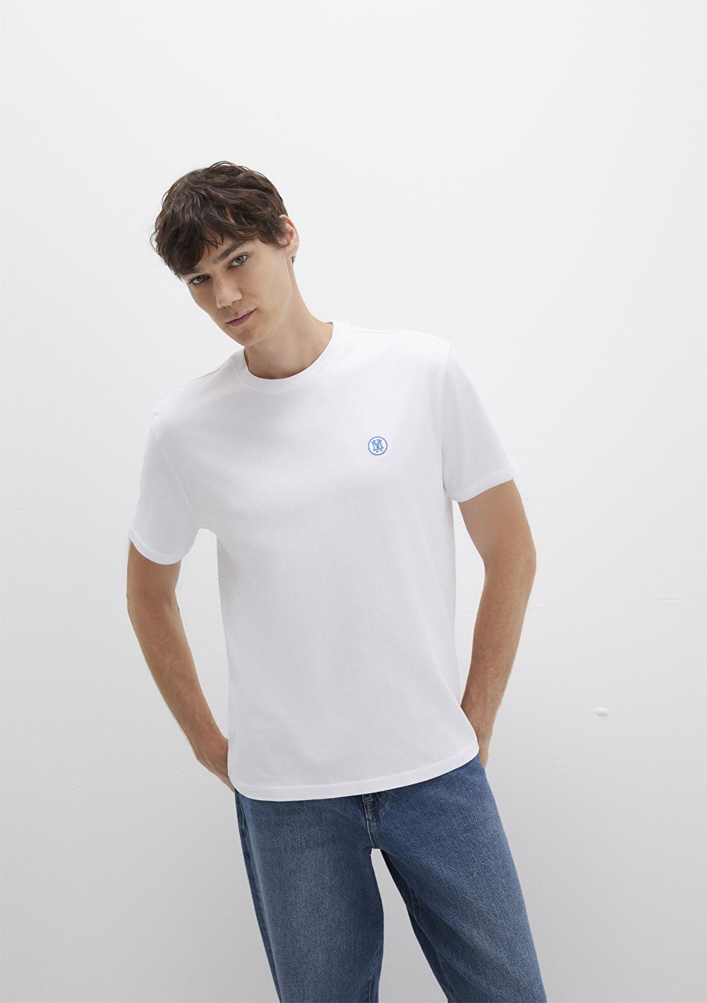 Mavi Mavi Logo İşlemeli Beyaz Basic Tişört Loose Fit / Bol Rahat Kesim 067074-620