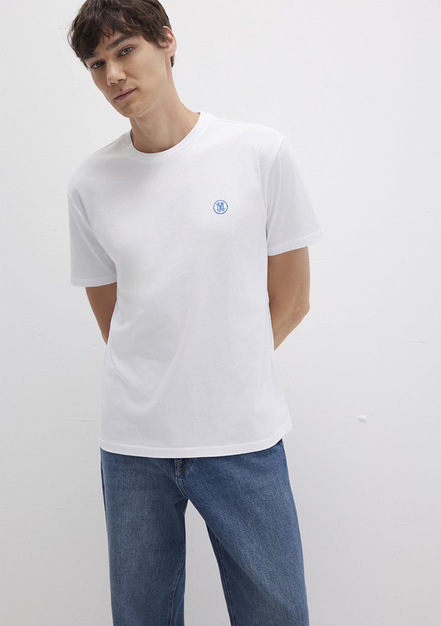 Mavi Mavi Logo İşlemeli Beyaz Basic Tişört Loose Fit / Bol Rahat Kesim 067074-620