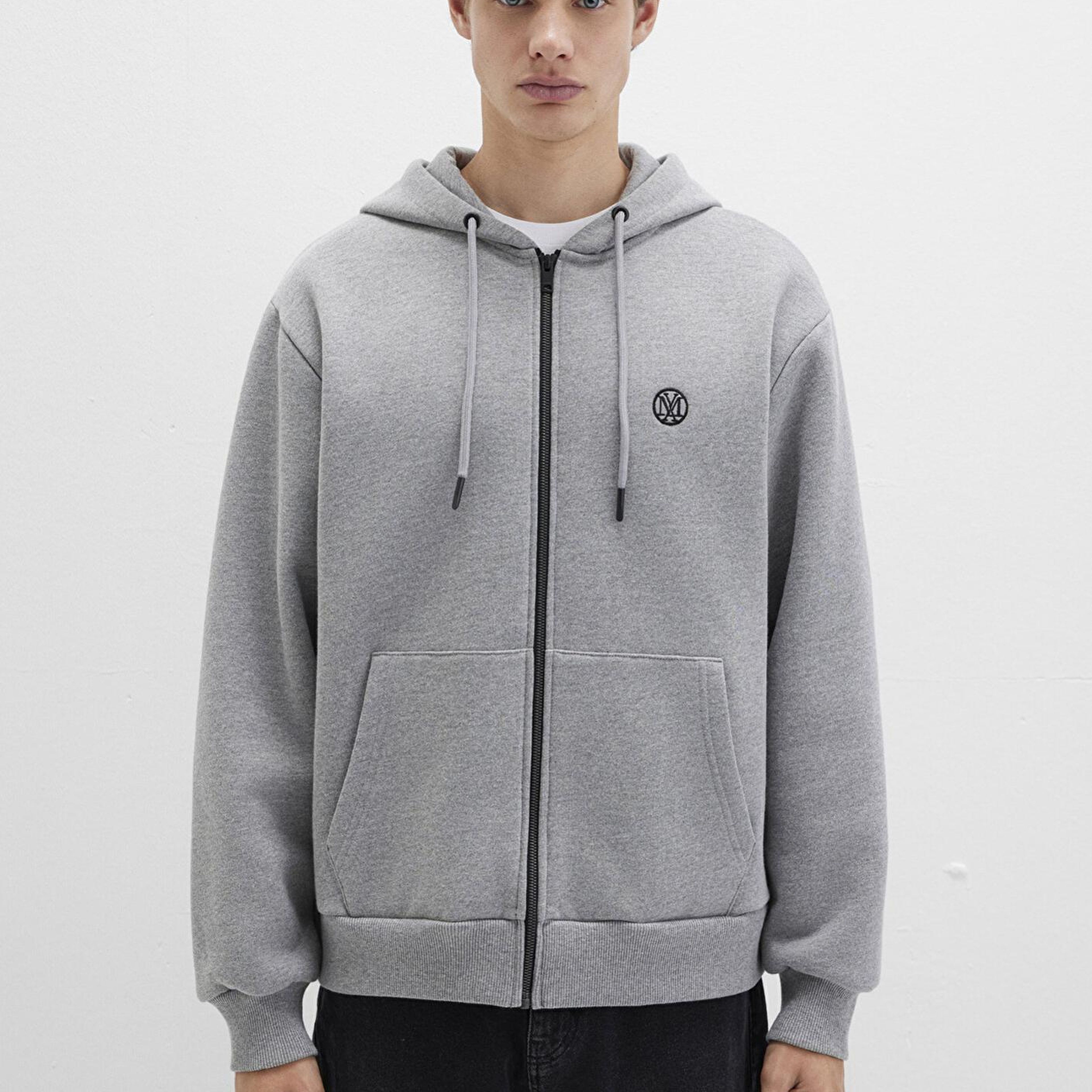 Mavi Mühür Logo Nakışlı Kapüşonlu Fermuarlı Gri Sweatshirt 066979-34686