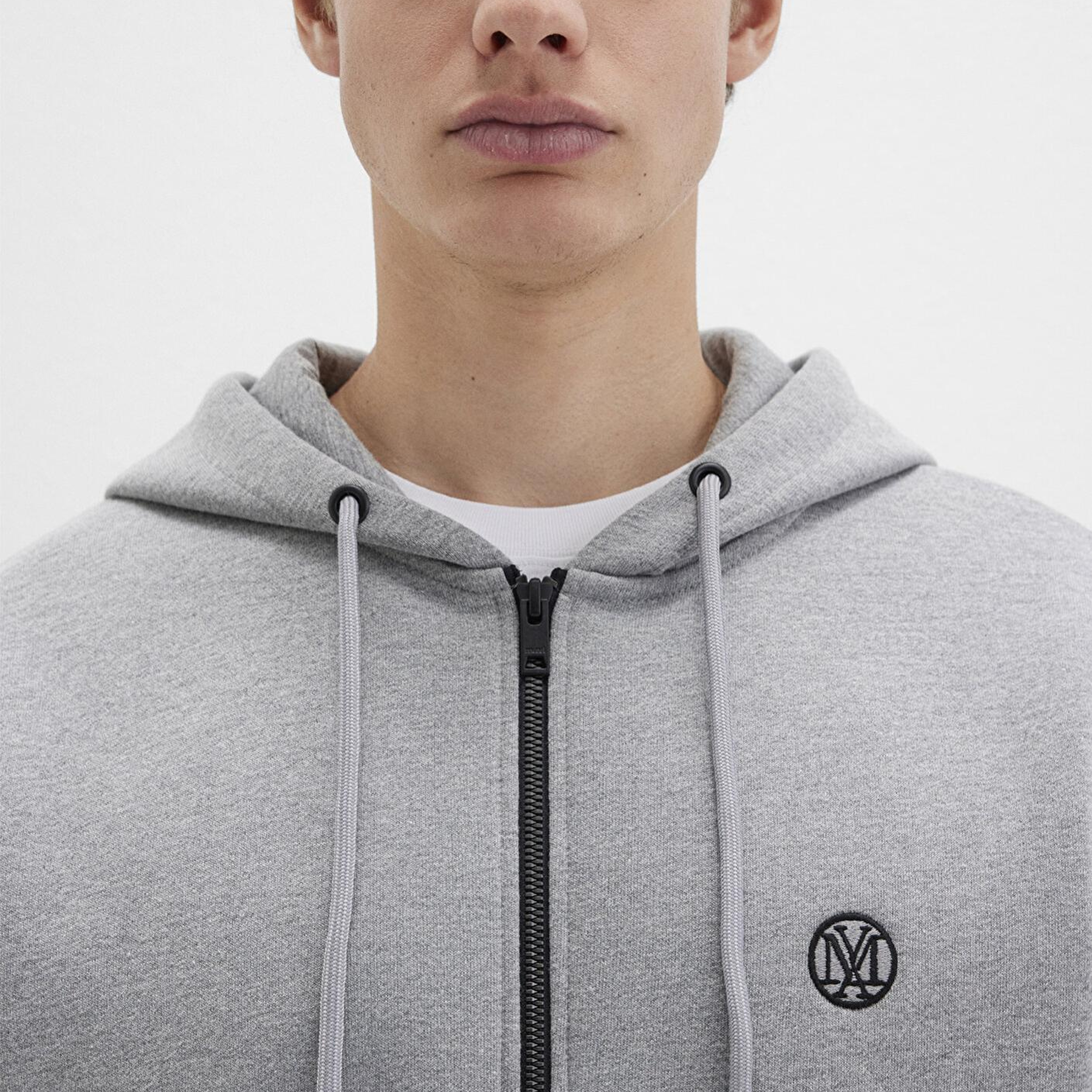 Mavi Mühür Logo Nakışlı Kapüşonlu Fermuarlı Gri Sweatshirt 066979-34686